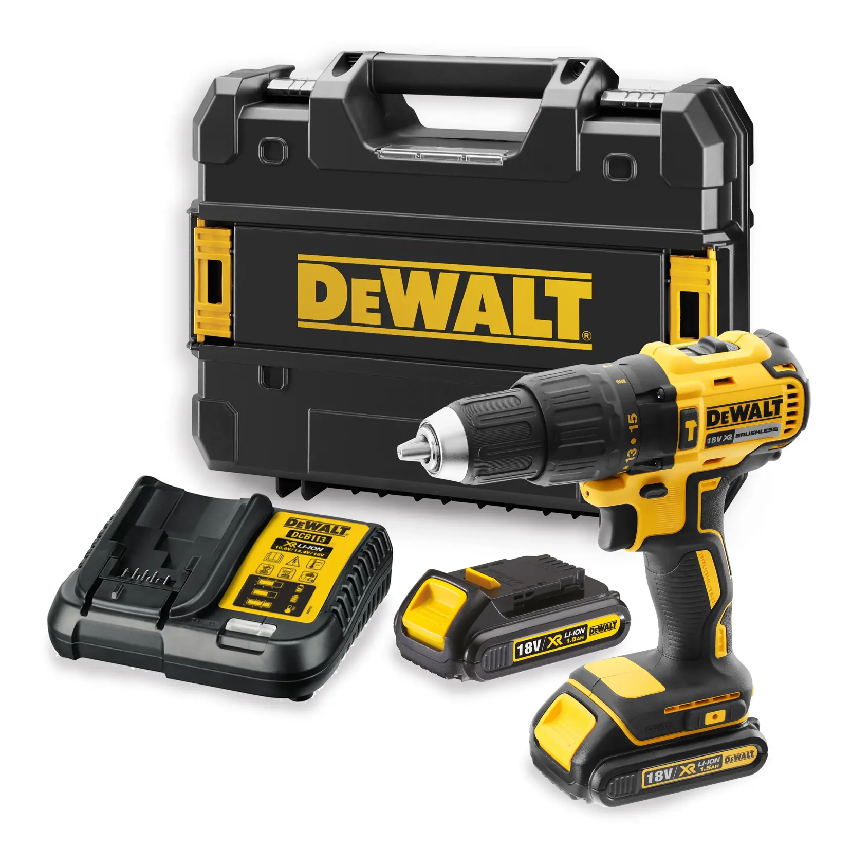 DEWALT® 18V XR Безчеткова ударна бормашина/винтоверт - 2 x 1,5 Ah батерии