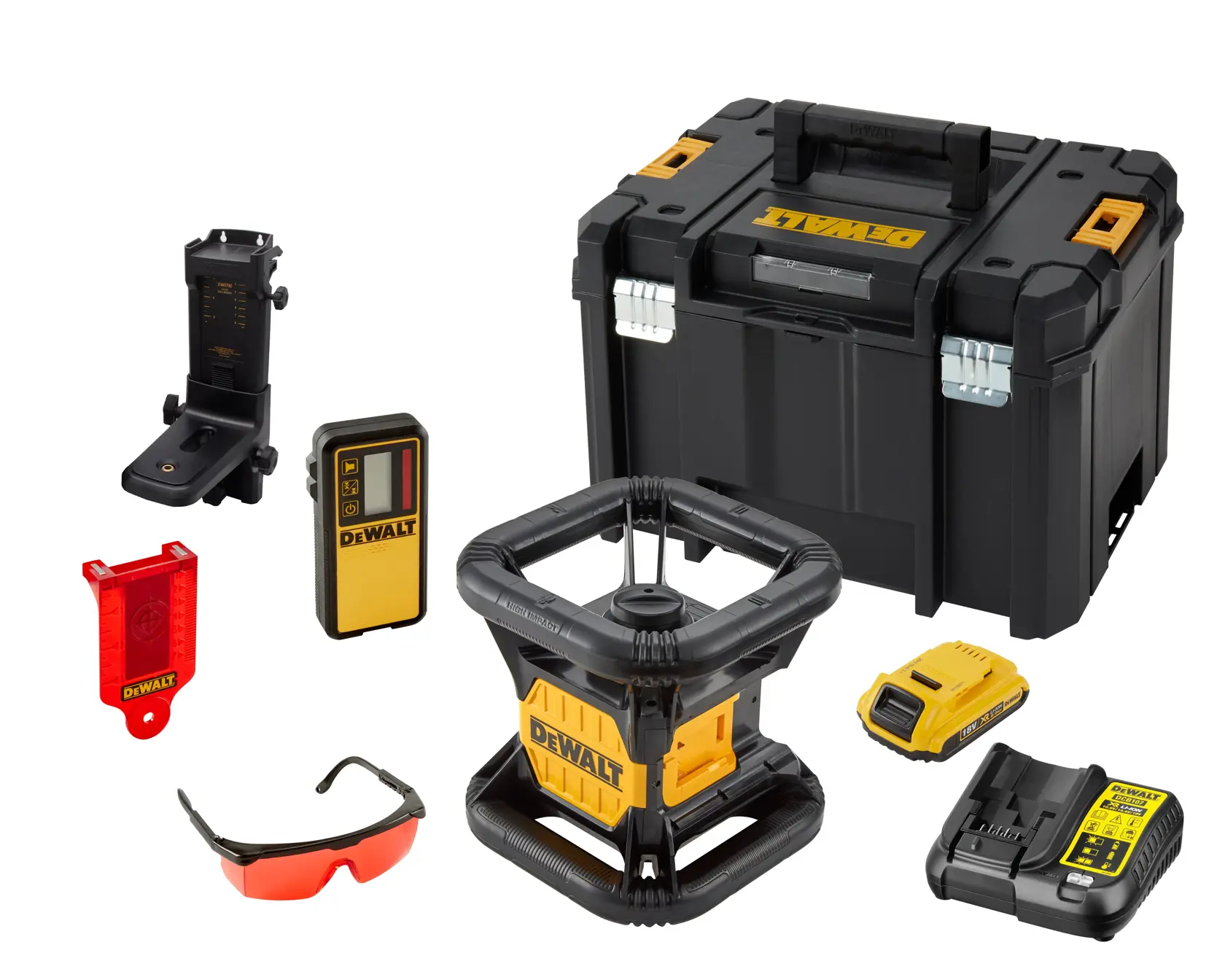 DEWALT® 18V XR червен ротационен лазер (1 X 2Ah)