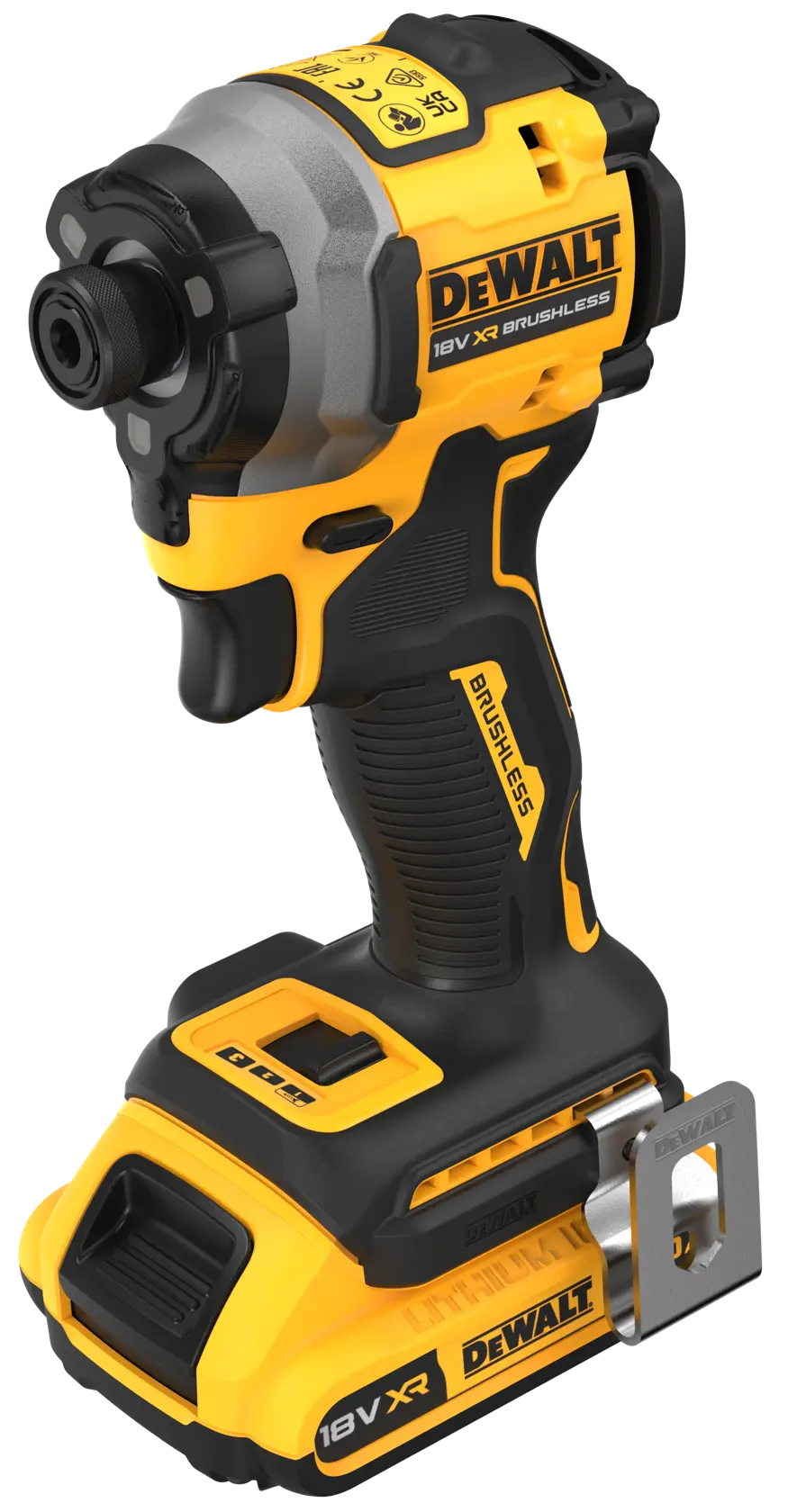 DEWALT 18V impact driver shown, SKUs DCF850D2T-QW, DCF850D2T. Product category: Photography.