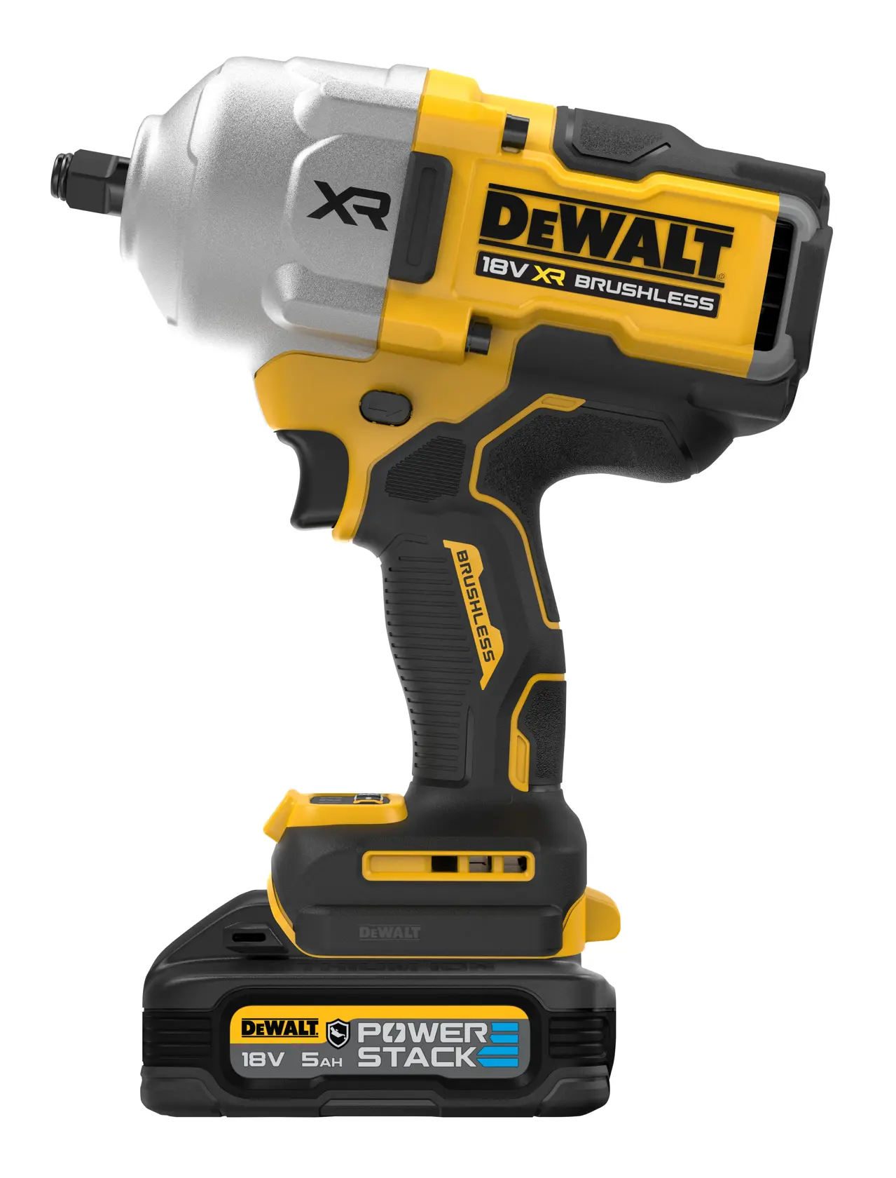 DEWALT® 18V XR безчетков 1/2" ударен гайковерт с висок въртящ момент и Hog Ring захват - 2 X 5Ah POWERSTACK™ батерии, за автомобилния сектор