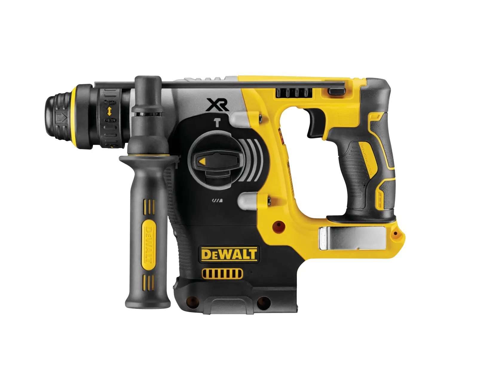 DEWALT cordless rotary hammer drill with side handle, yellow and black, model DCH274N.