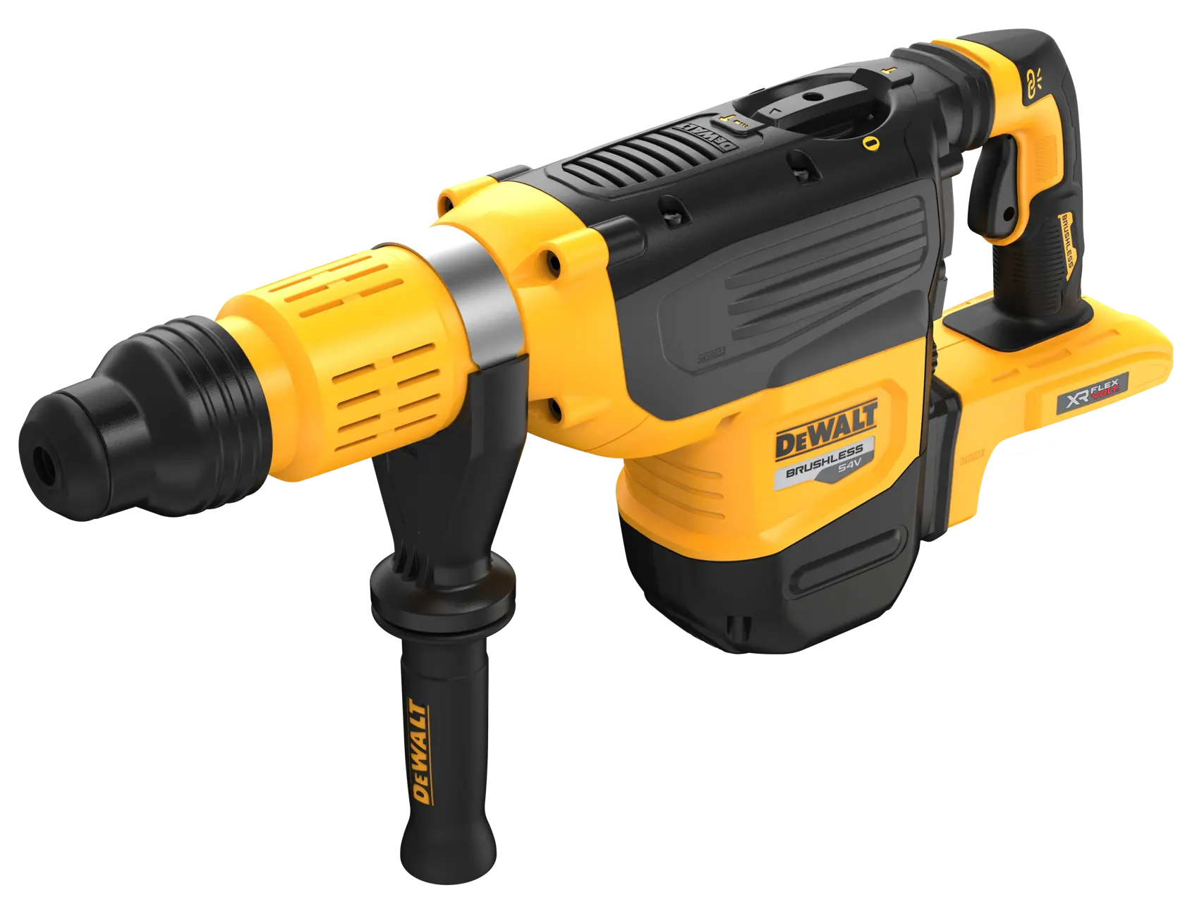 Martillo rotativo inalámbrico DEWALT con mango lateral, diseño amarillo y negro, modelo DCH775N.