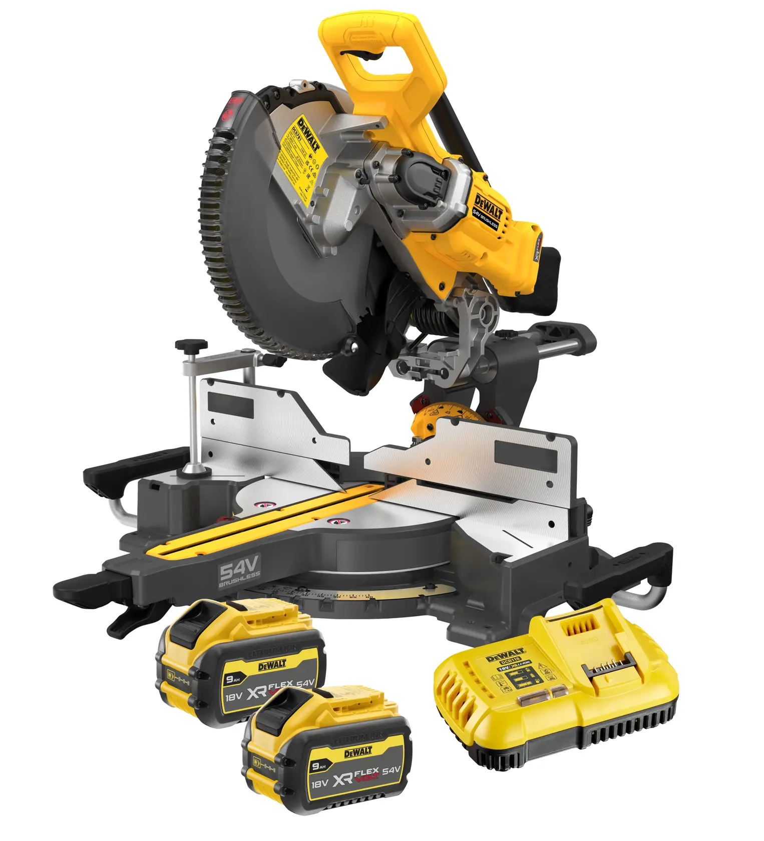 DEWALT photography saw, SKUs DCS781X2-QW, DCS781X2, yellow and black. Professional tool for precision cutting.