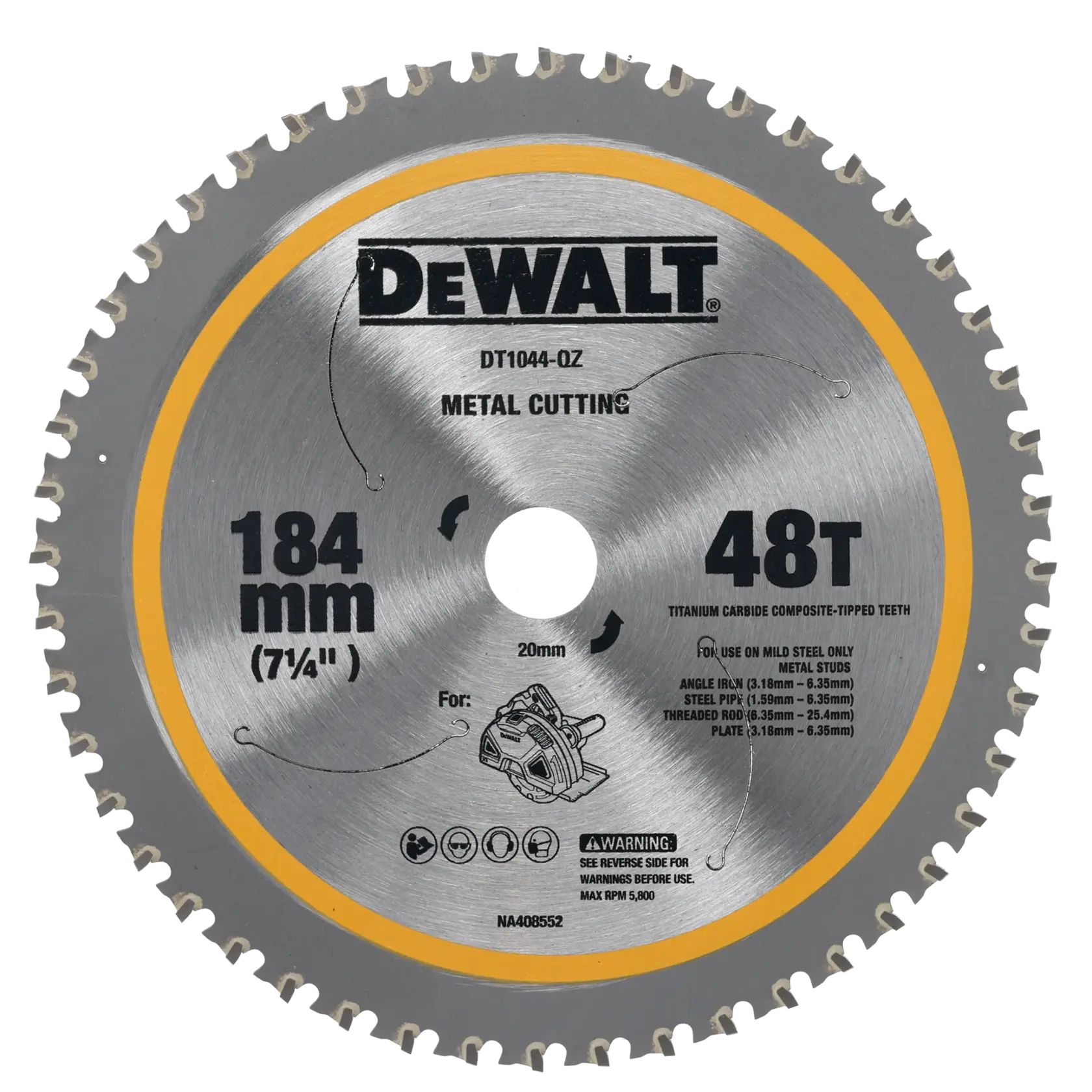 Циркулярен диск за рязане на мека стомана DEWALT® 184 mm x 20 mm x 48T за DCS383