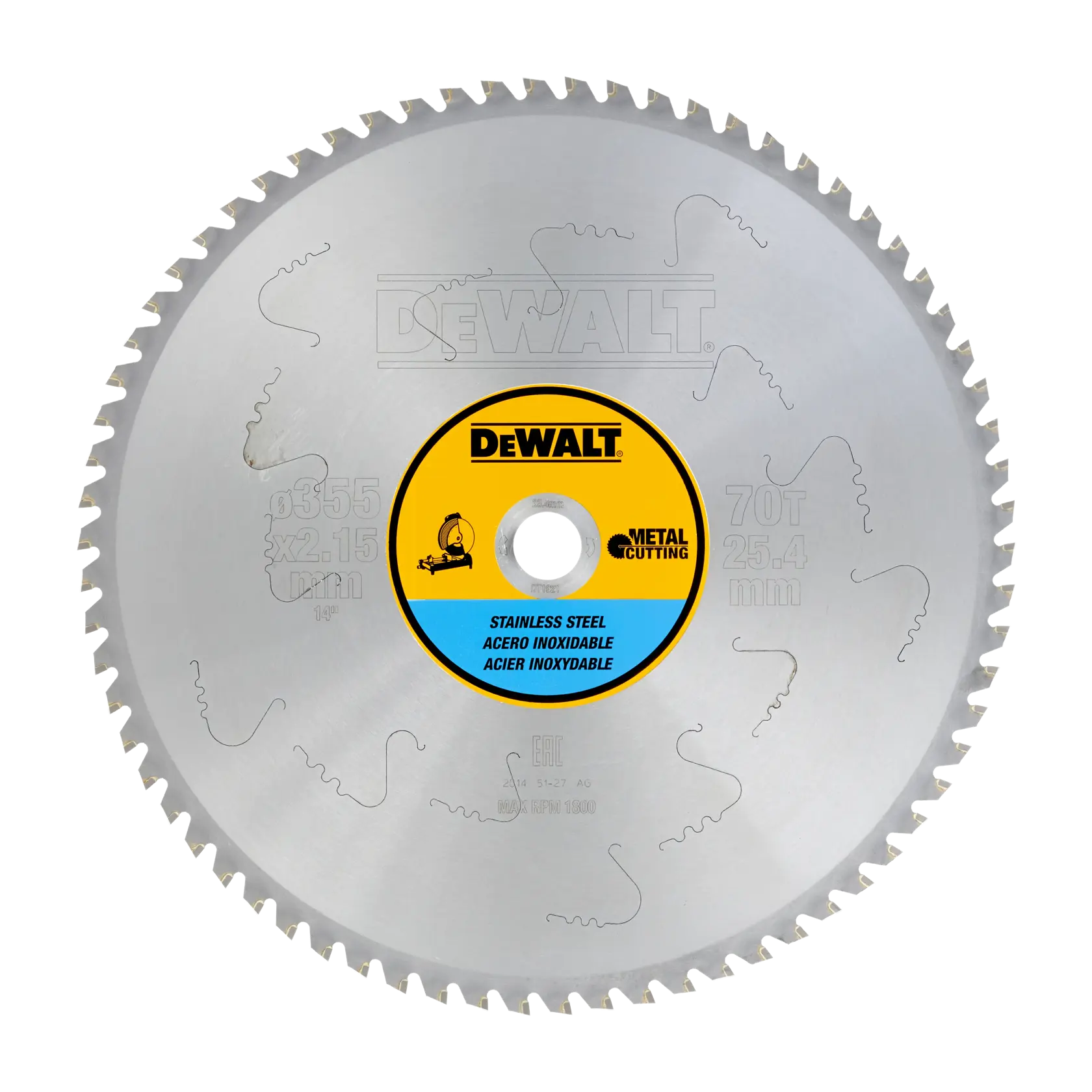 DEWALT® METAL 355 мм x 25,4 мм 70T INOX циркулярен диск за рязане на метал