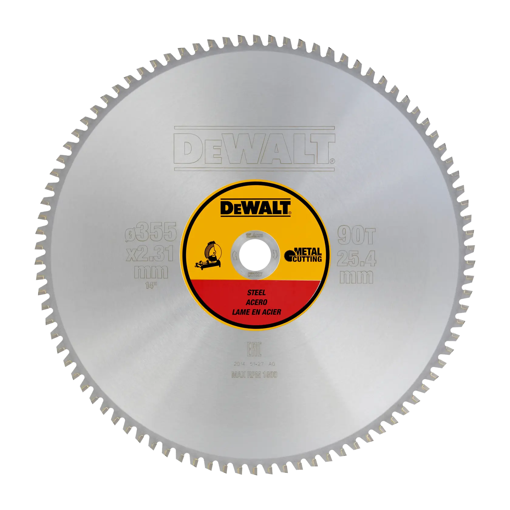 DEWALT® 355 мм x 25,4 мм 90T циркулярен диск за стомана (метал)