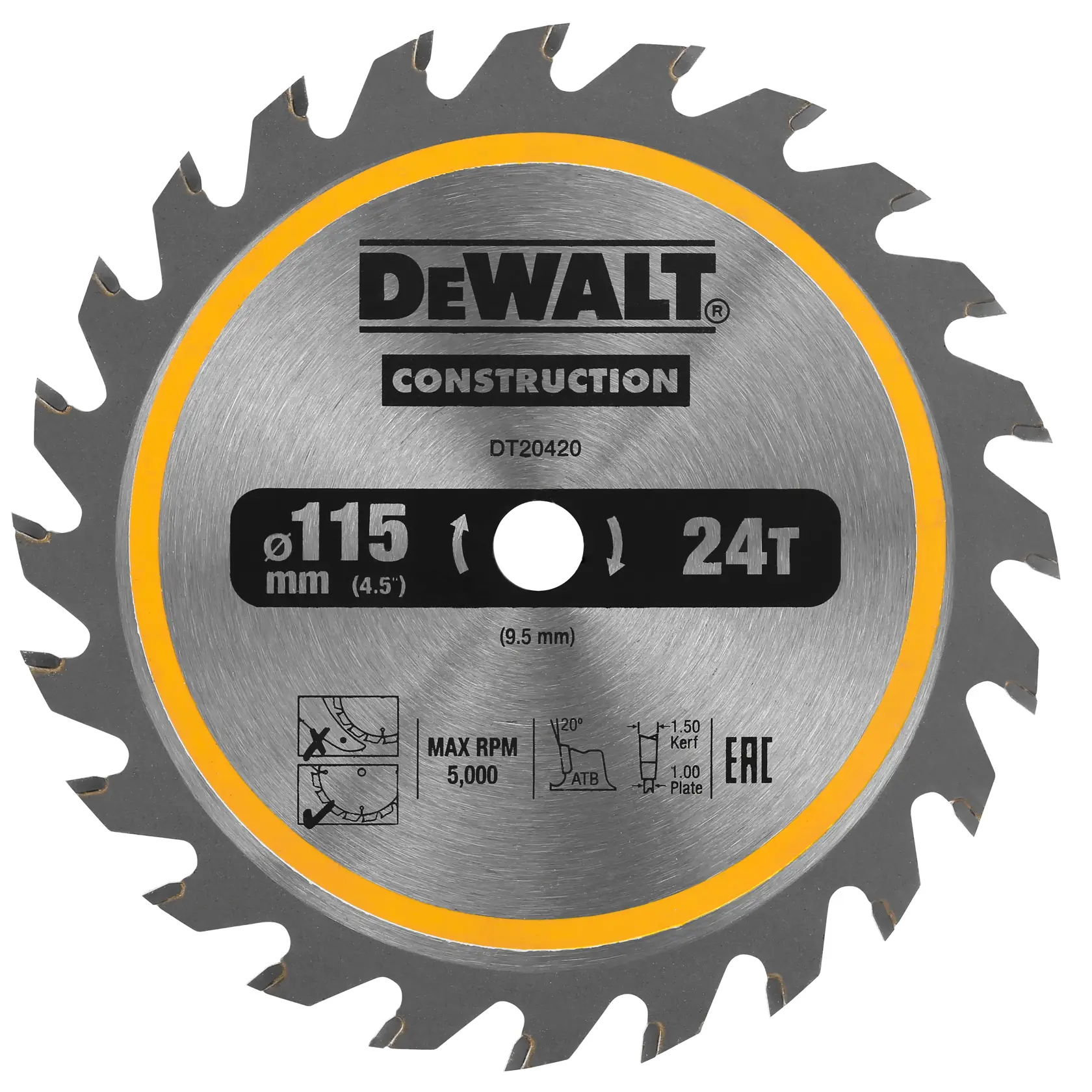 DEWALT® CONSTRUCTION 115 мм x 9,5 мм 24T Диск за циркуляр