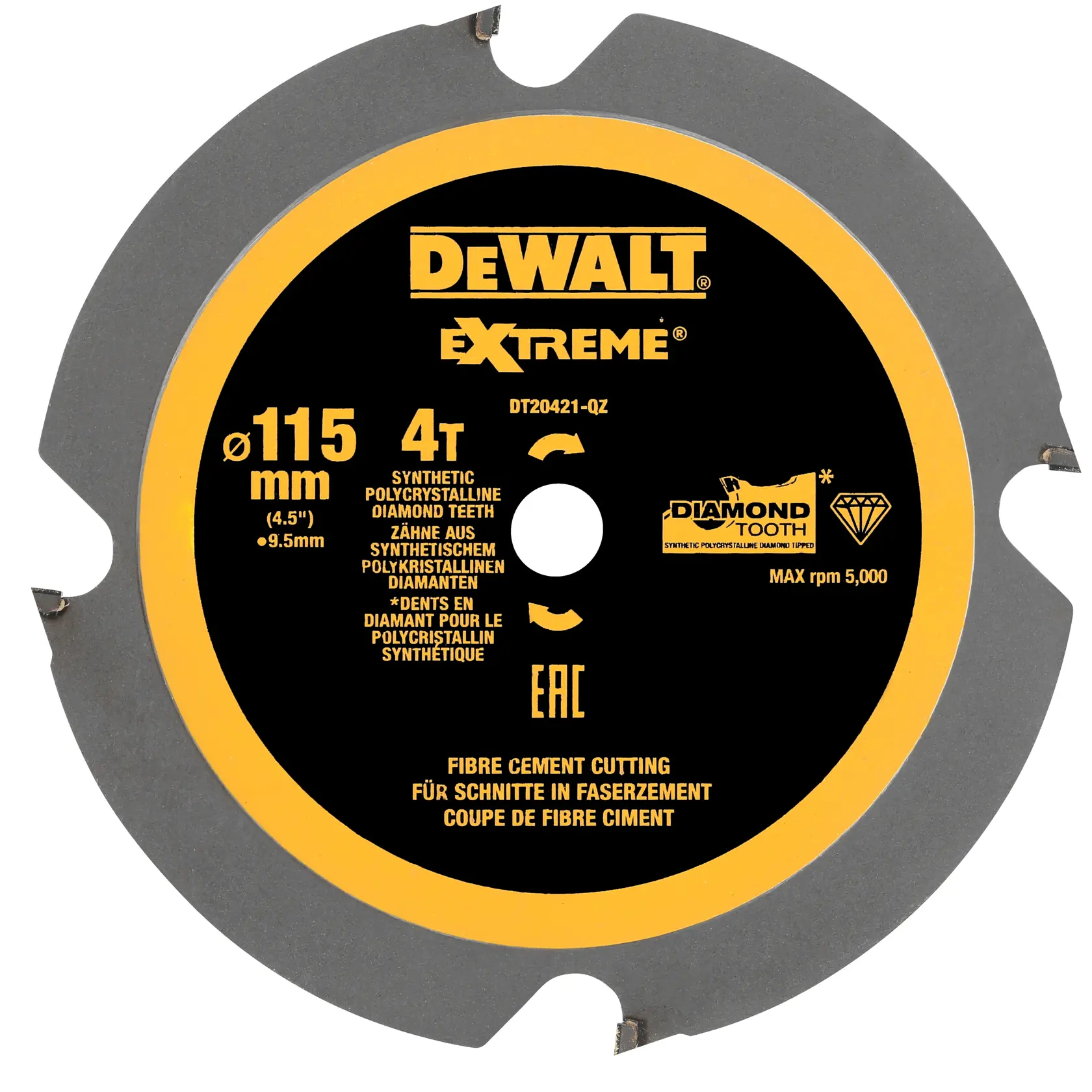 DEWALT® Extreme 115 мм x 9,5 мм 4T PCD циркулярен диск за различни материали