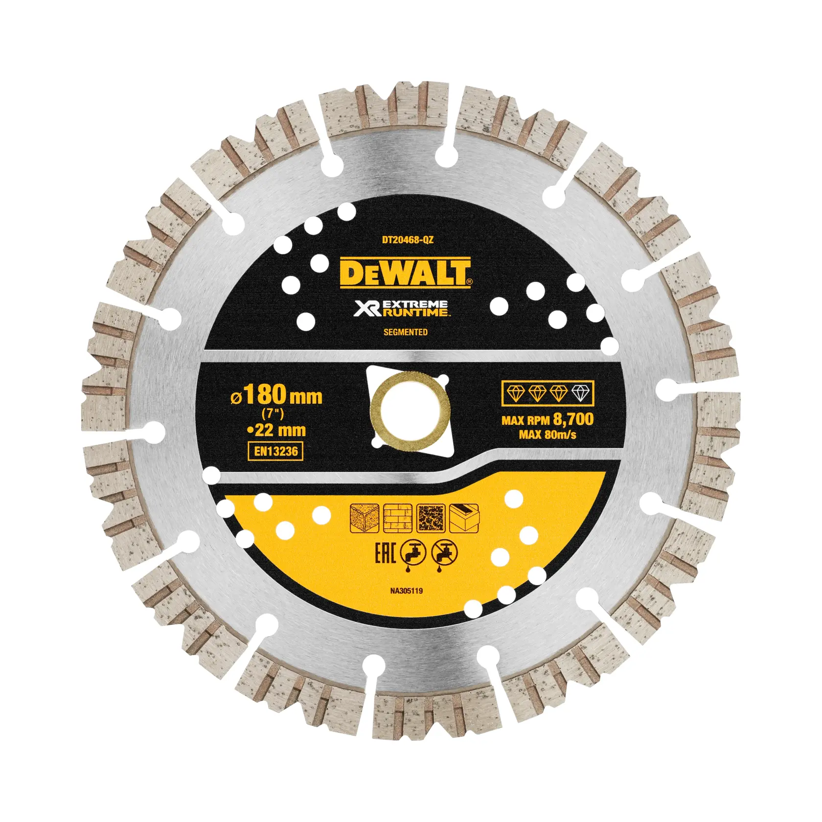 Graphic showing DEWALT XTREME Sub-Compact Series branding with the slogan 'Compact and Performance Packed' on a yellow background.
