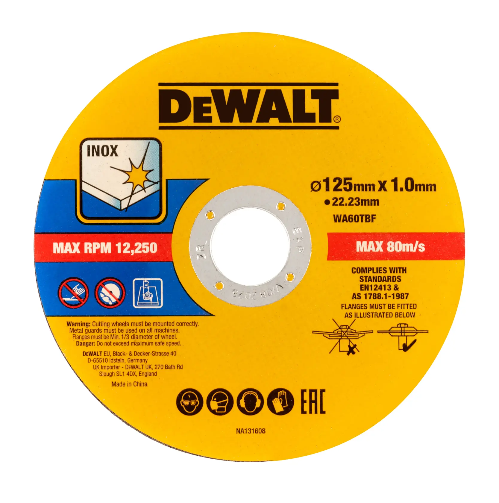 DEWALT cutting disc for inox, 125mm, DT20598, DT20598-QZ SKU, photography product category.