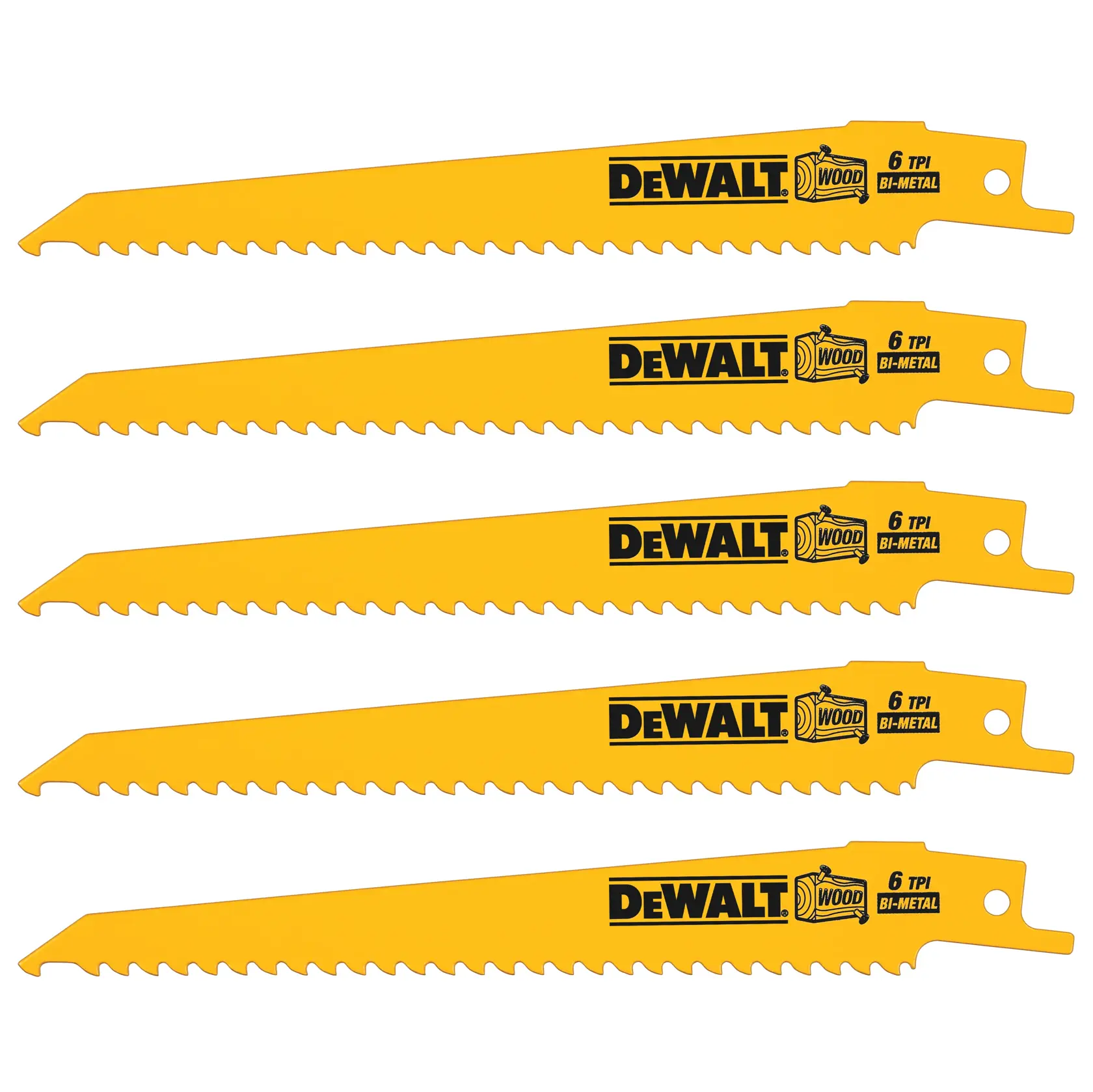 DEWALT® 152 мм 6 TPI (Дърво) Биметален нож за саблен трион (5 бр.)