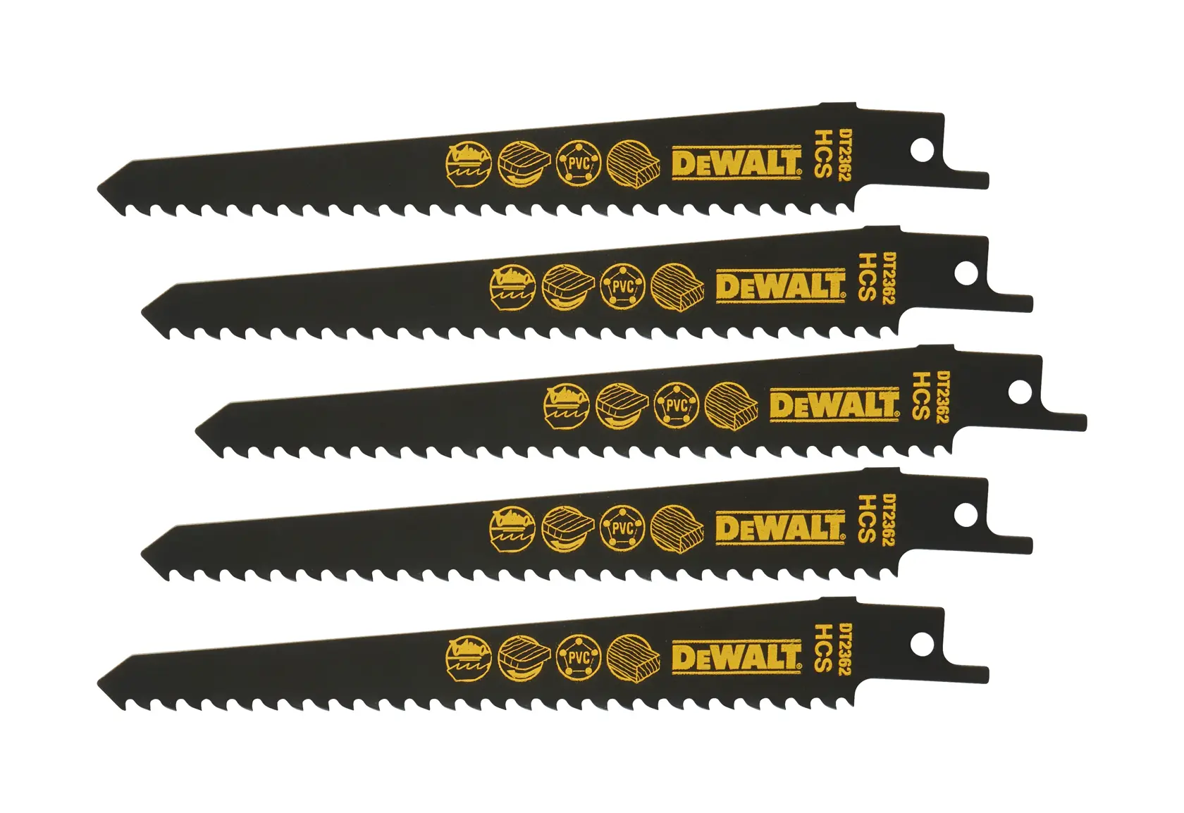 DEWALT® 152 мм 6 TPI (дърво) биметален нож за саблен трион (5 бр. в опаковка)