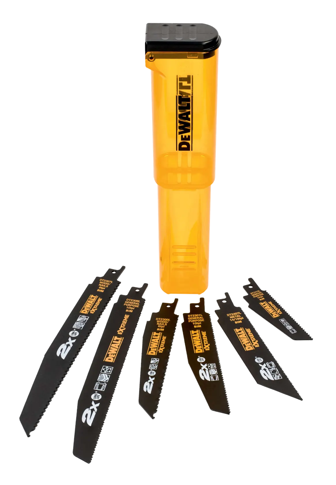 Graphic showing DEWALT XTREME Sub-Compact Series branding with the slogan 'Compact and Performance Packed' on a yellow background.