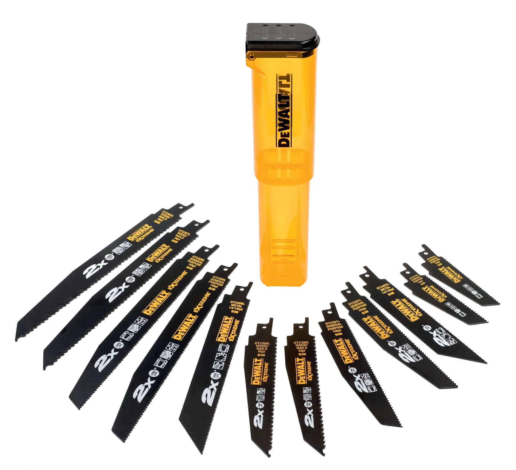 Graphic showing DEWALT XTREME Sub-Compact Series branding with the slogan 'Compact and Performance Packed' on a yellow background.