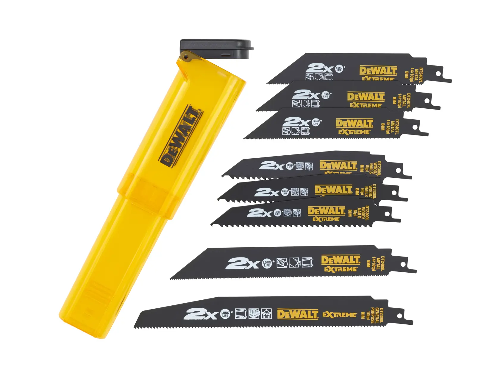 Graphic showing DEWALT XTREME Sub-Compact Series branding with the slogan 'Compact and Performance Packed' on a yellow background.