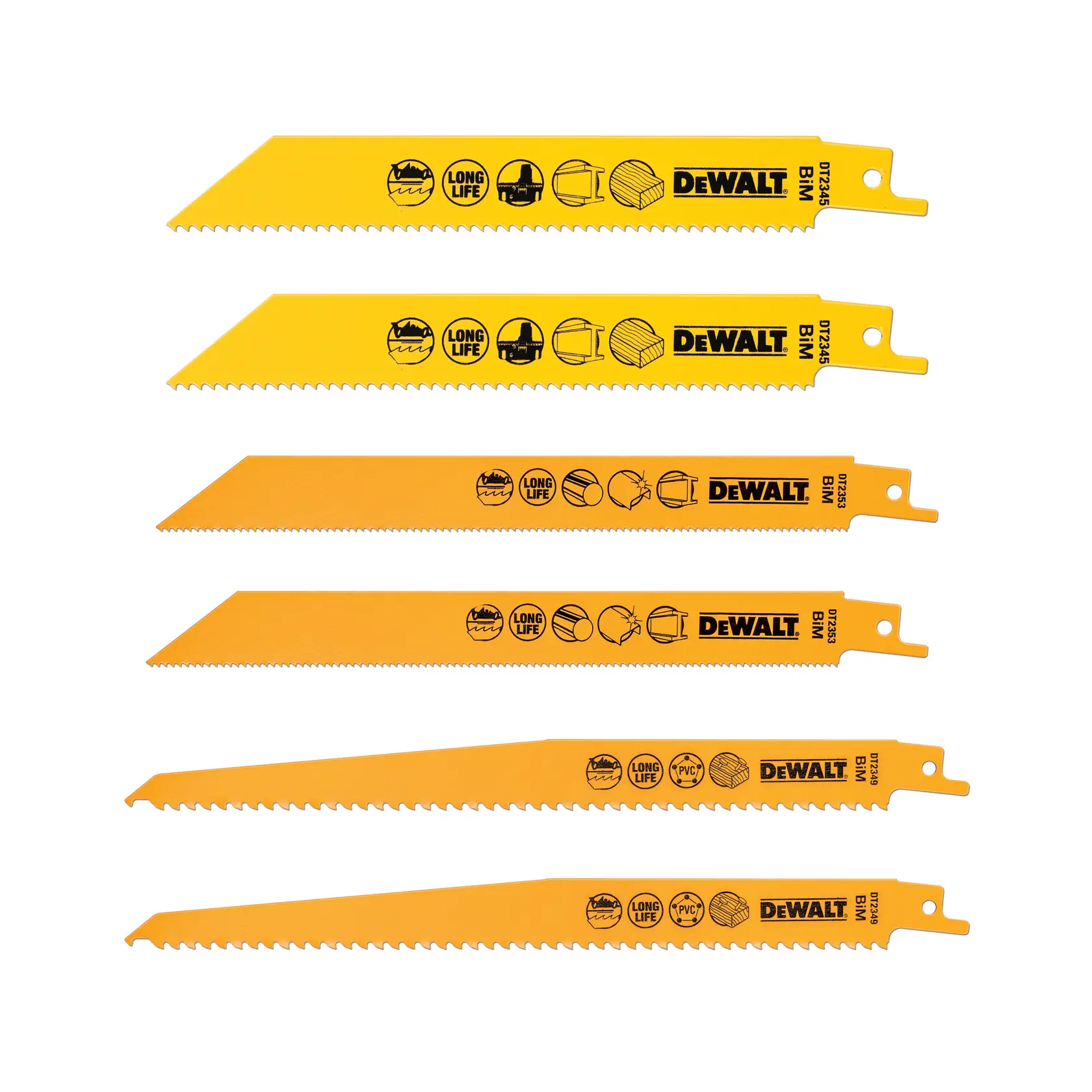 DEWALT® Комплект биметални ножове за саблен трион в кутия за съхранение (6 бр.)