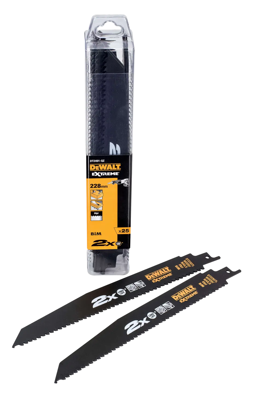 Graphic showing DEWALT XTREME Sub-Compact Series branding with the slogan 'Compact and Performance Packed' on a yellow background.