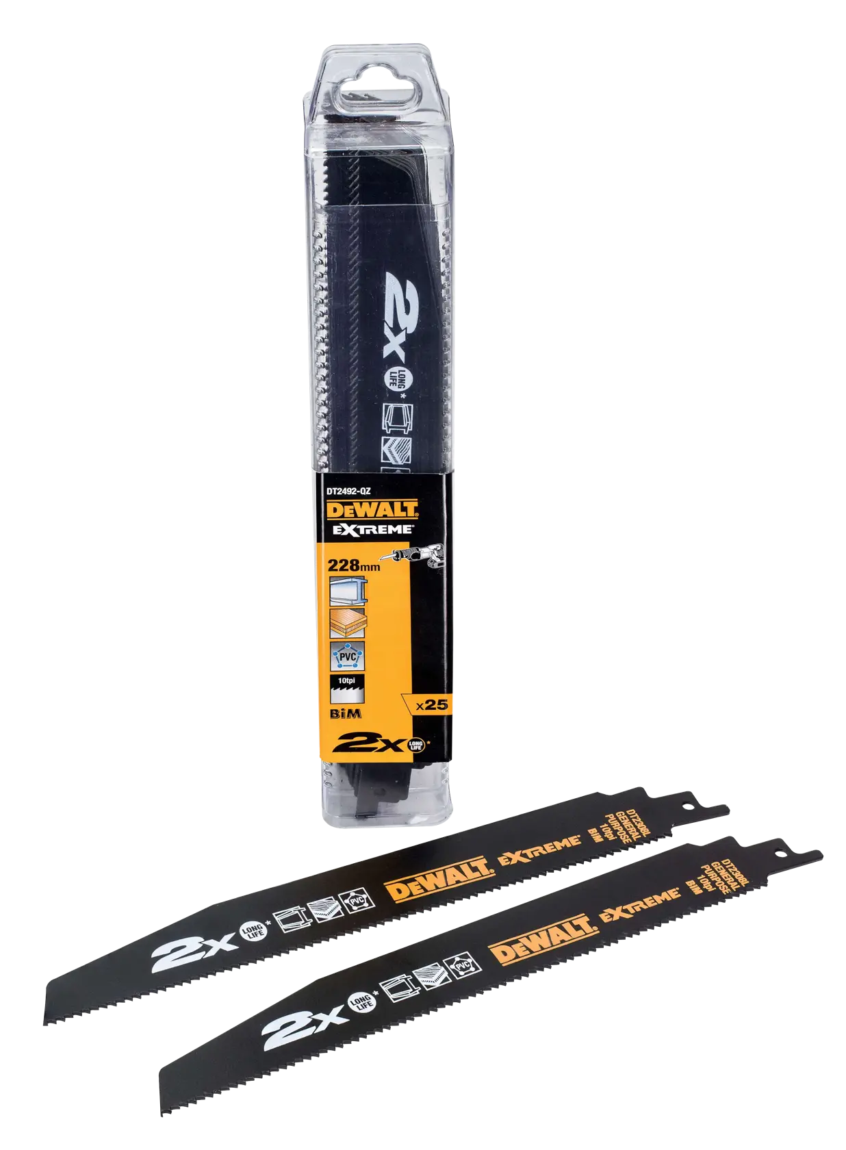 Graphic showing DEWALT XTREME Sub-Compact Series branding with the slogan 'Compact and Performance Packed' on a yellow background.
