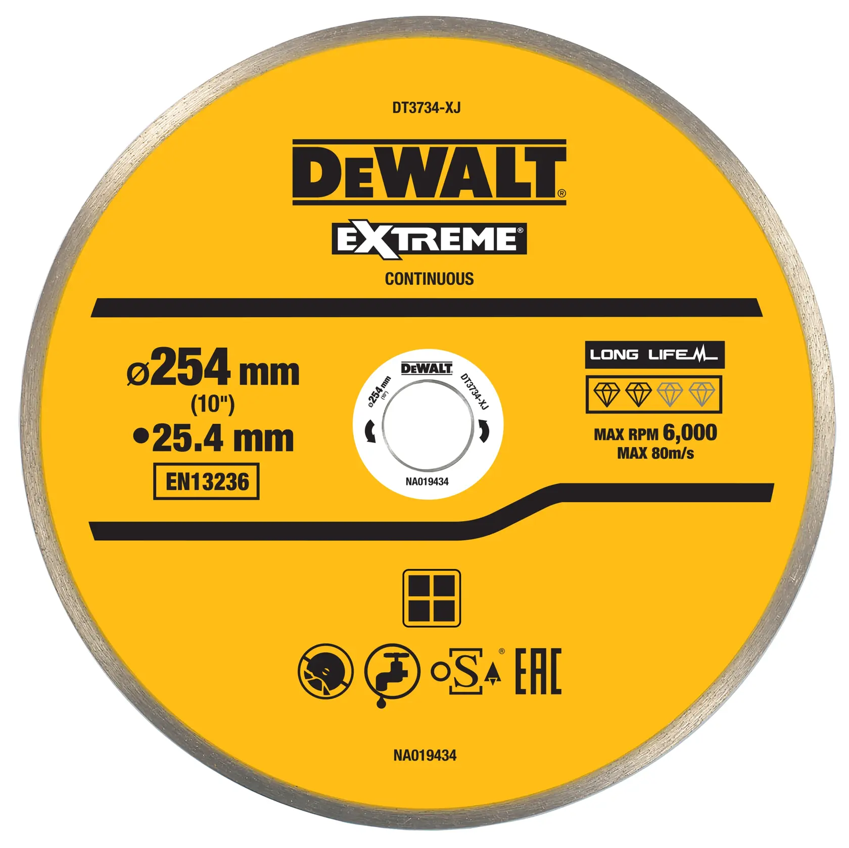 DEWALT® 250 мм x 25,4 мм диамантен диск с непрекъснат ръб за плочки/керамика