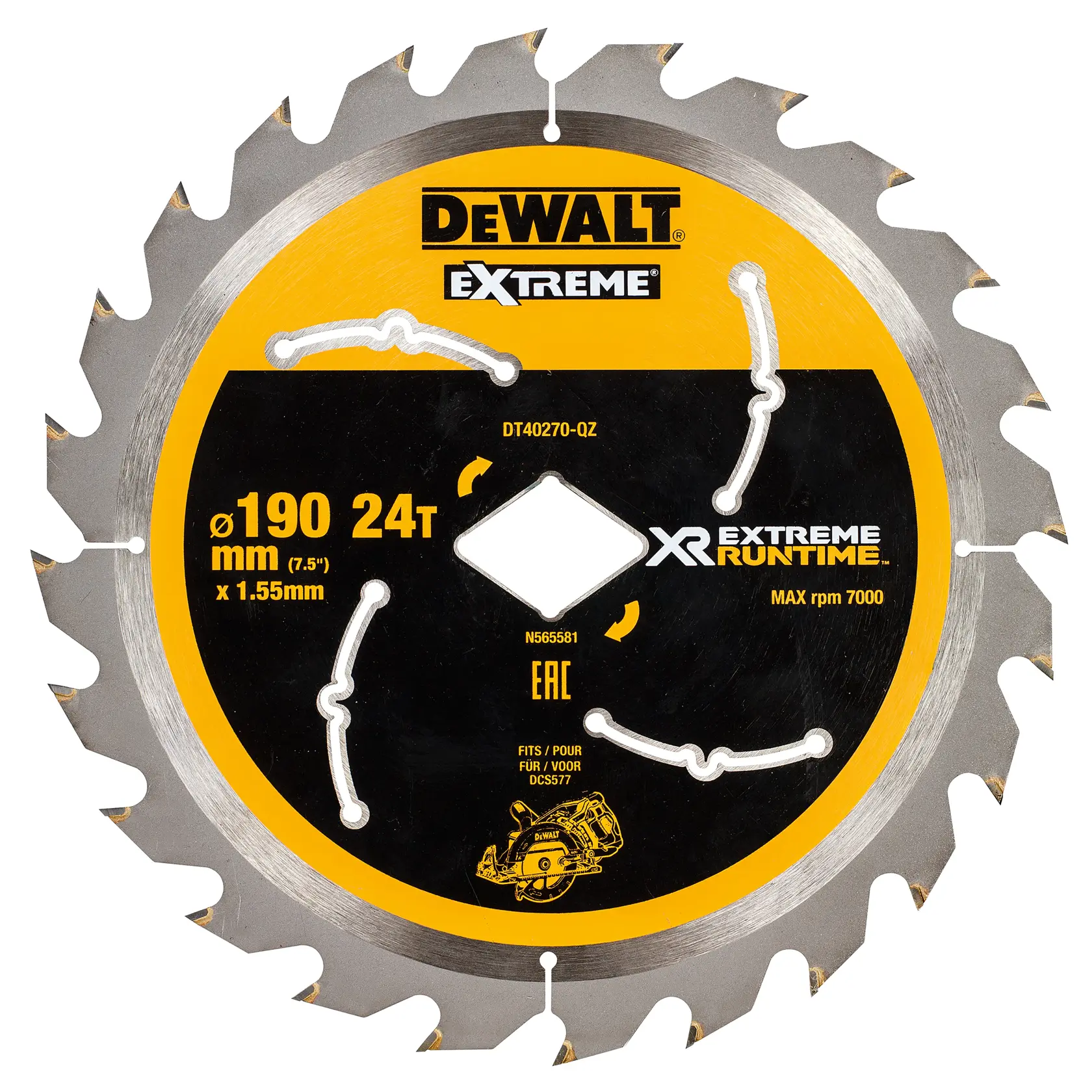 Graphic showing DEWALT XTREME Sub-Compact Series branding with the slogan 'Compact and Performance Packed' on a yellow background.