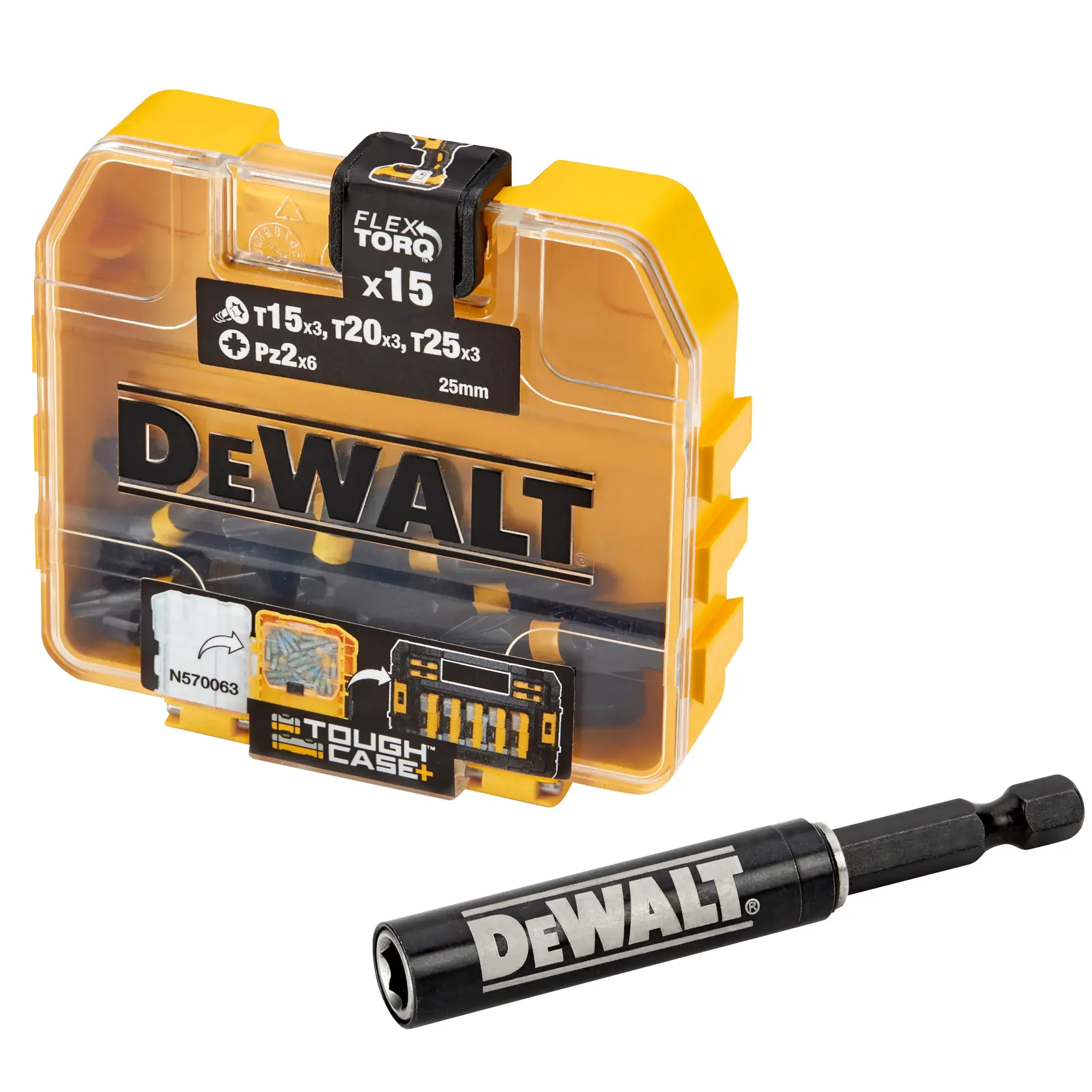 DEWALT® Extreme FLEXTORQ® 25 мм смесен комплект в малка кутия за съхранение (16 части)