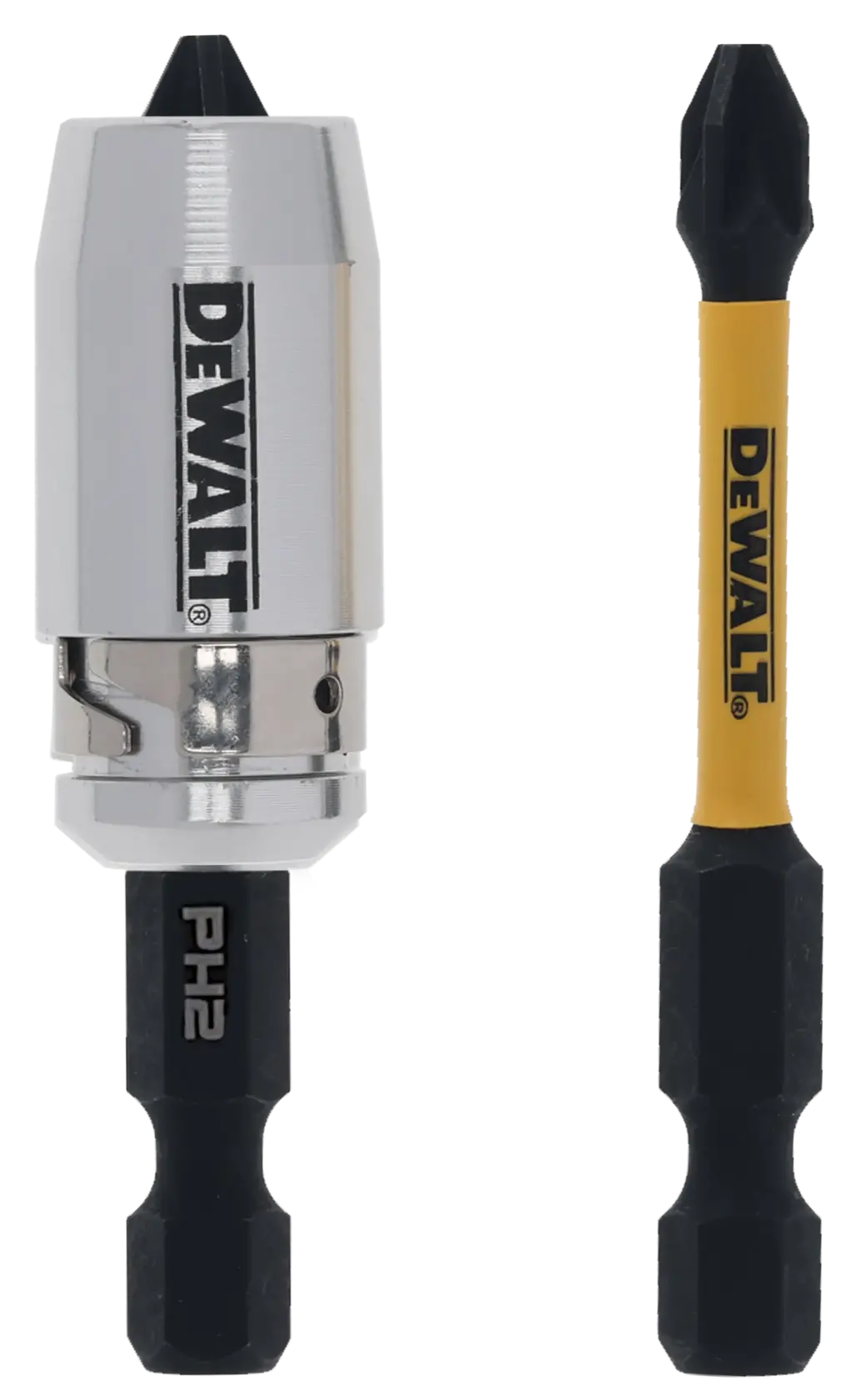 DEWALT DT70536T set includes a magnetic bit holder and a PH2 screwdriver bit.