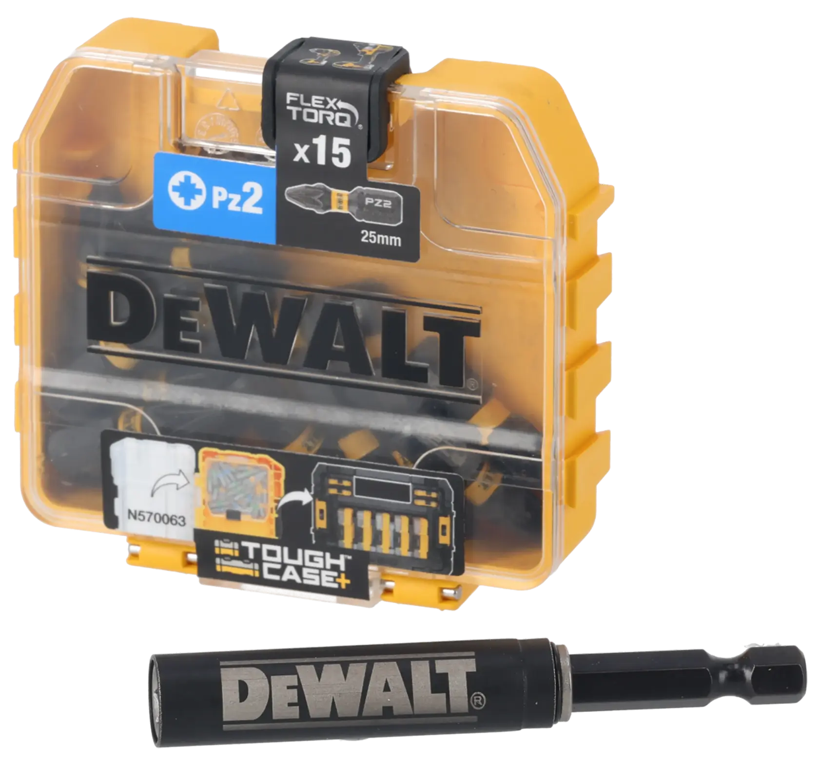 Graphic showing DEWALT XTREME Sub-Compact Series branding with the slogan 'Compact and Performance Packed' on a yellow background.