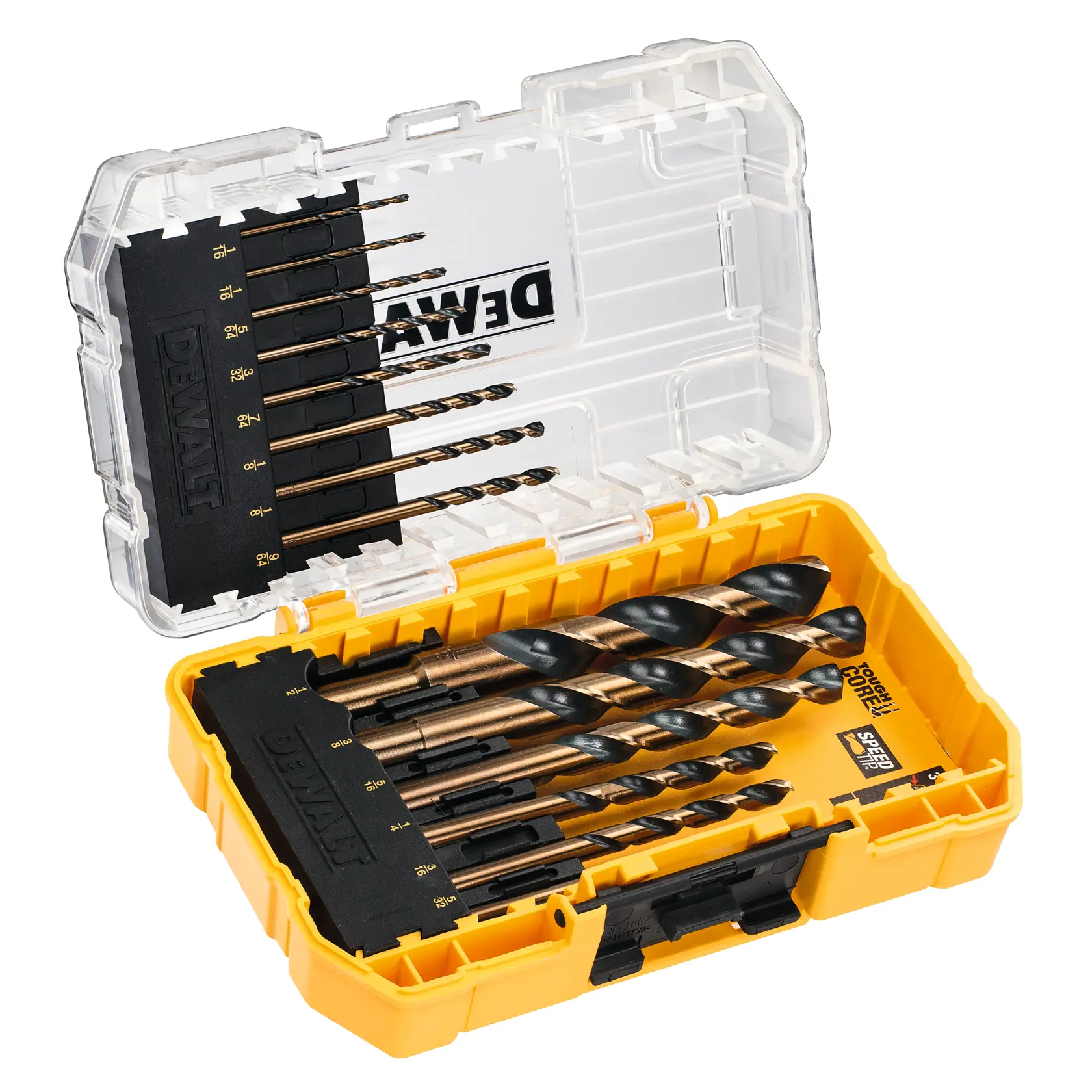 Profile of drill bit from DEWALT 14 piece black and gold metal drilling set.
