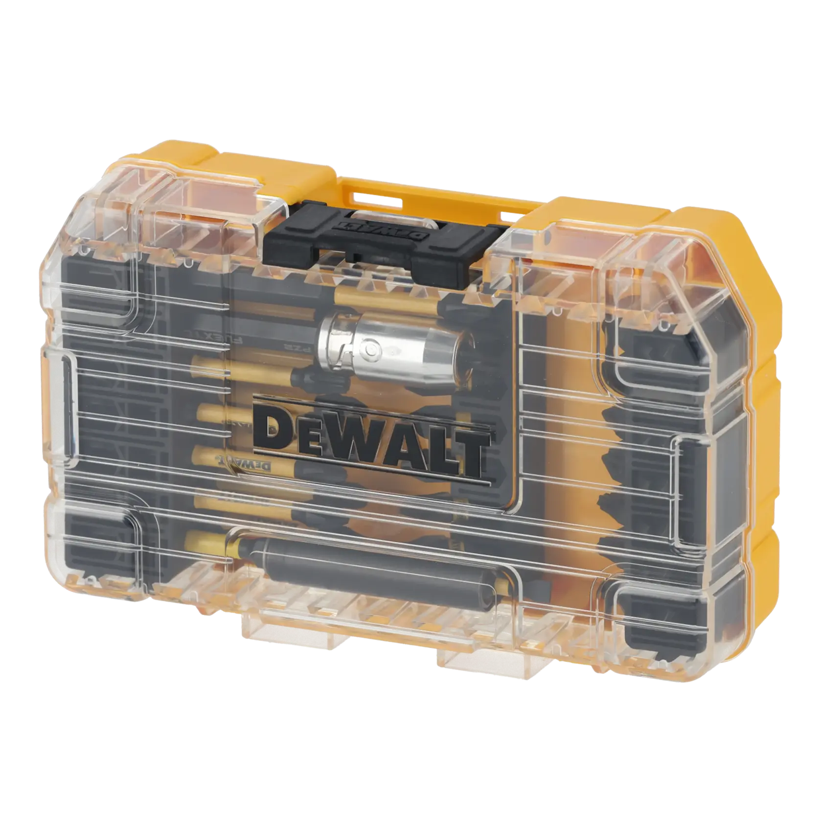 Graphic showing DEWALT XTREME Sub-Compact Series branding with the slogan 'Compact and Performance Packed' on a yellow background.