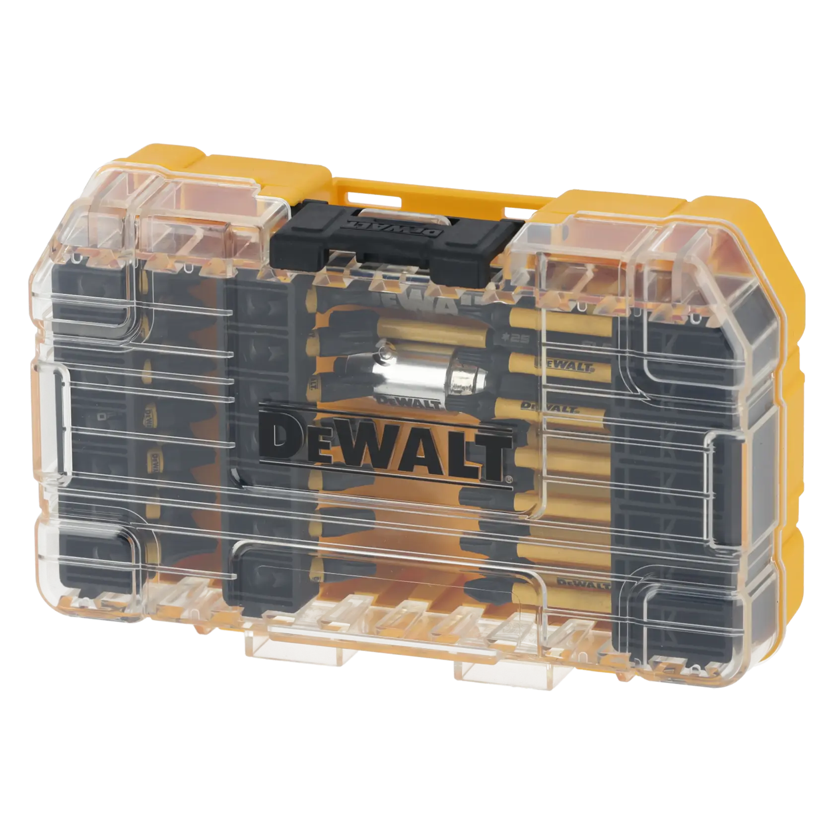 Graphic showing DEWALT XTREME Sub-Compact Series branding with the slogan 'Compact and Performance Packed' on a yellow background.