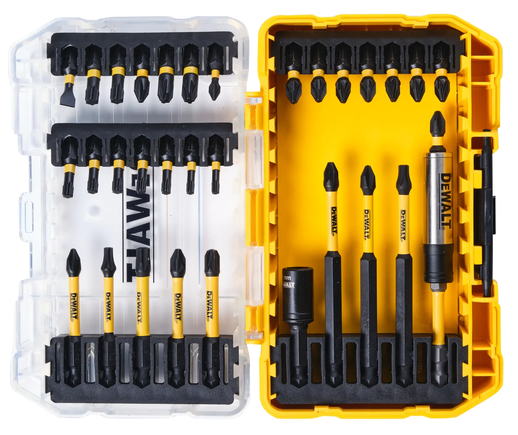 Graphic showing DEWALT XTREME Sub-Compact Series branding with the slogan 'Compact and Performance Packed' on a yellow background.