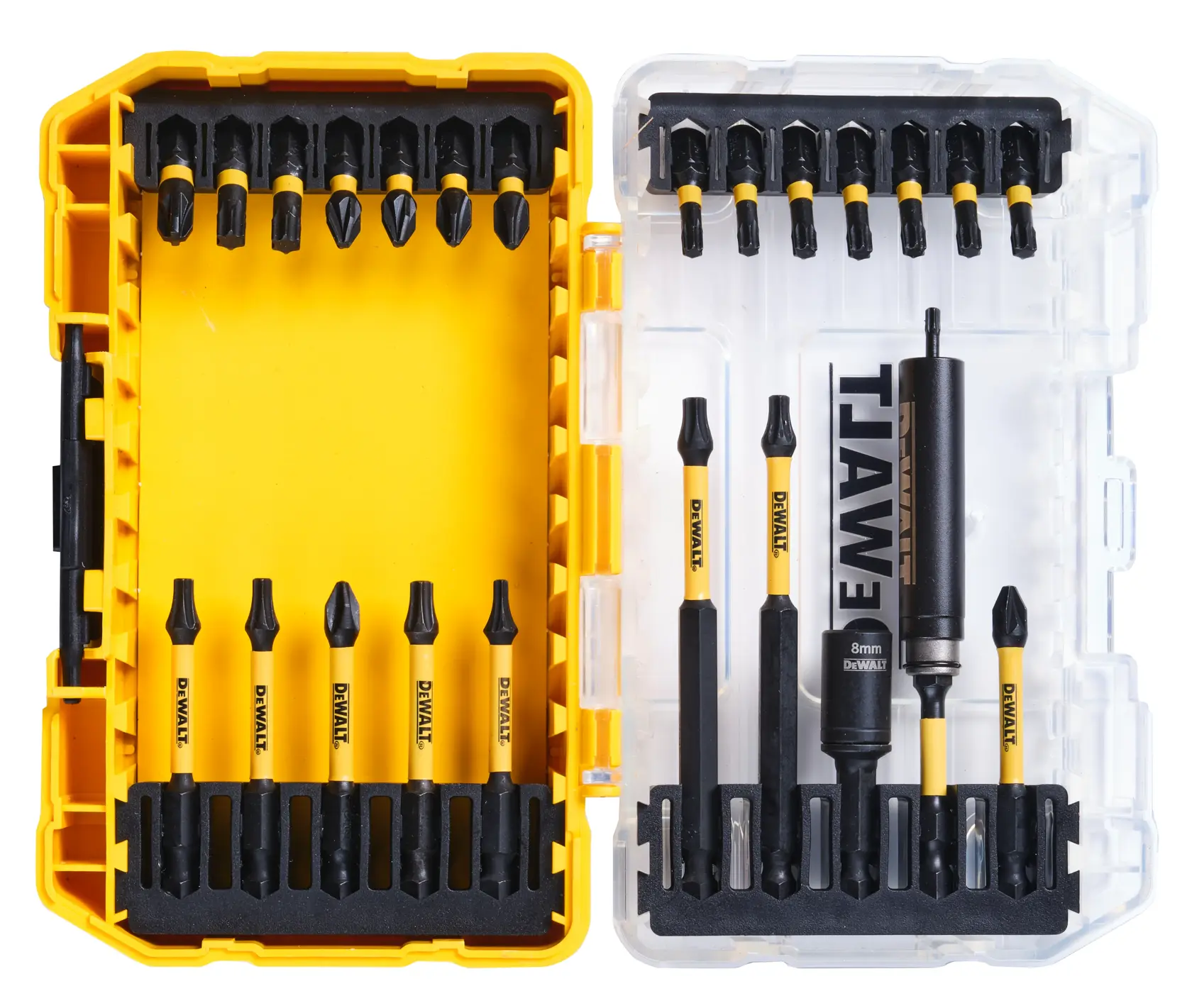 Graphic showing DEWALT XTREME Sub-Compact Series branding with the slogan 'Compact and Performance Packed' on a yellow background.