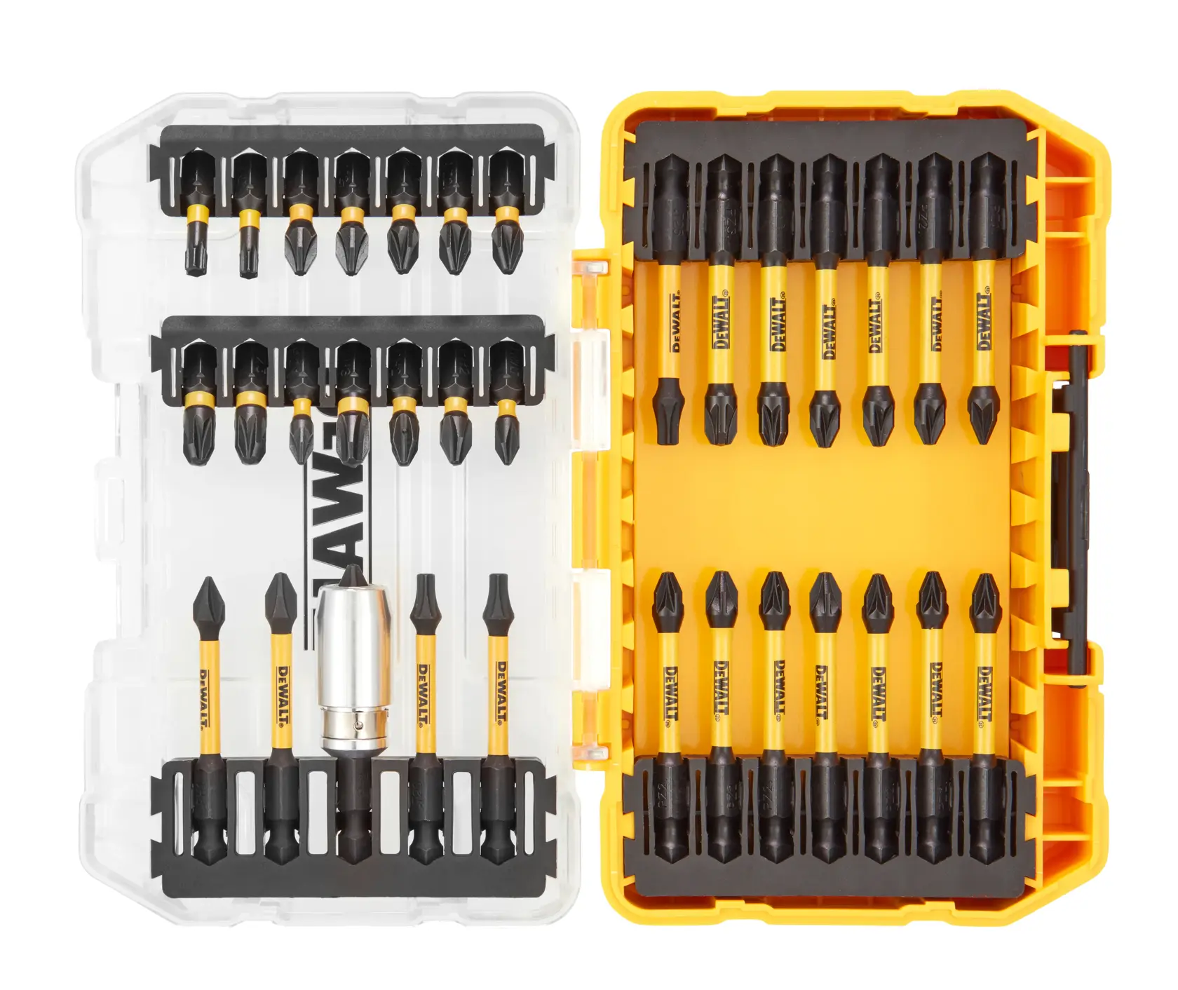 Graphic showing DEWALT XTREME Sub-Compact Series branding with the slogan 'Compact and Performance Packed' on a yellow background.