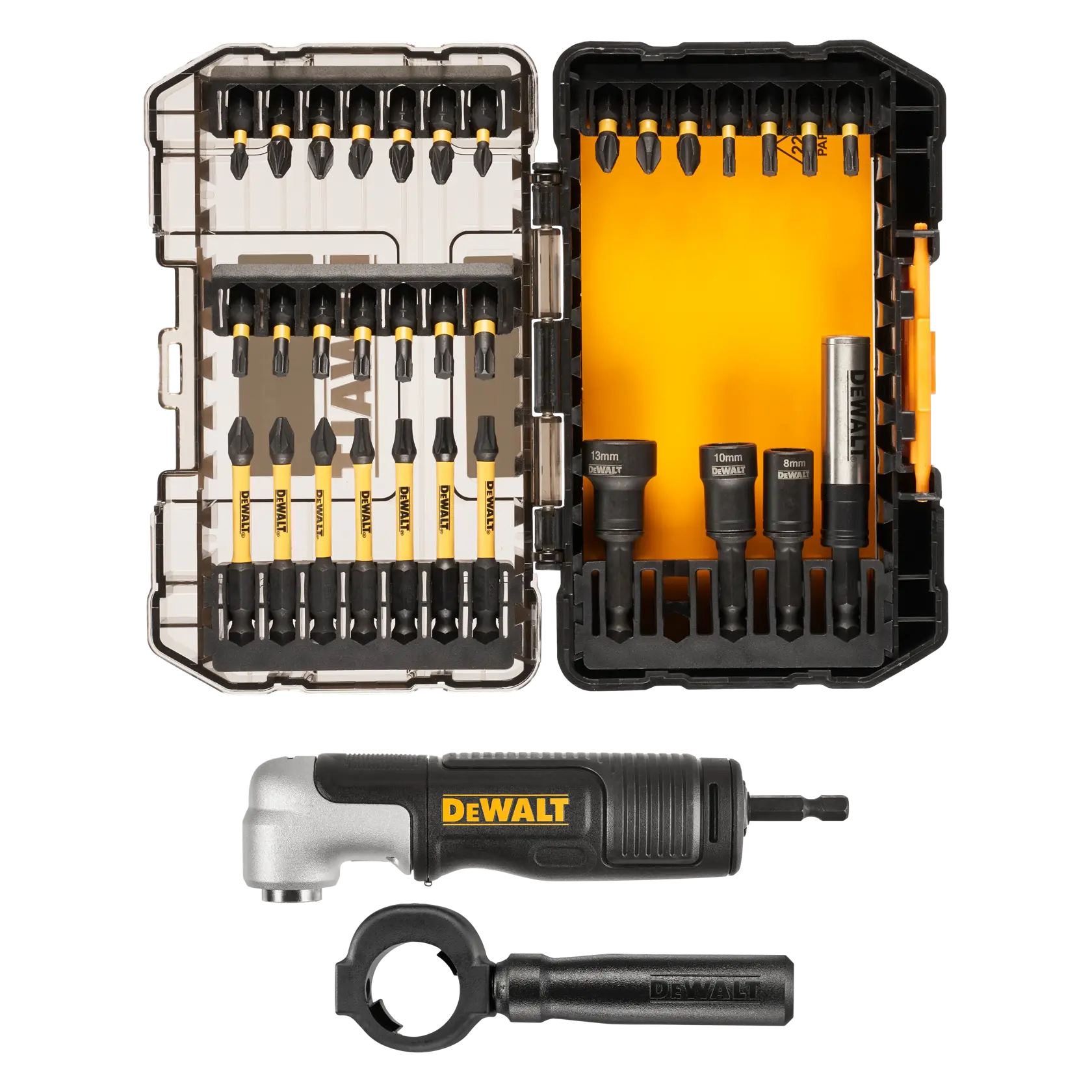 Комплект ударни накрайници DEWALT® McLaren от 33 части с модулна ъглова приставка