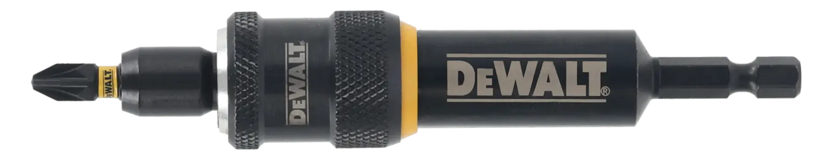 Portabits magnético DEWALT DT70786 para taladros, con punta, negro con detalle amarillo.
