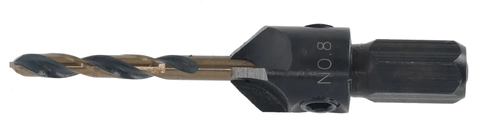 Broca DEWALT DT70791 con accesorio avellanador sobre fondo blanco.