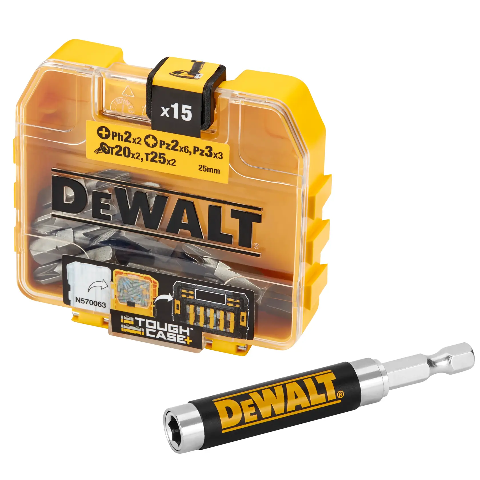 DEWALT® Комплект накрайници за отвертка с магнитен водач в малка кутия за съхранение TOUGHCASE®+ (16 части)
