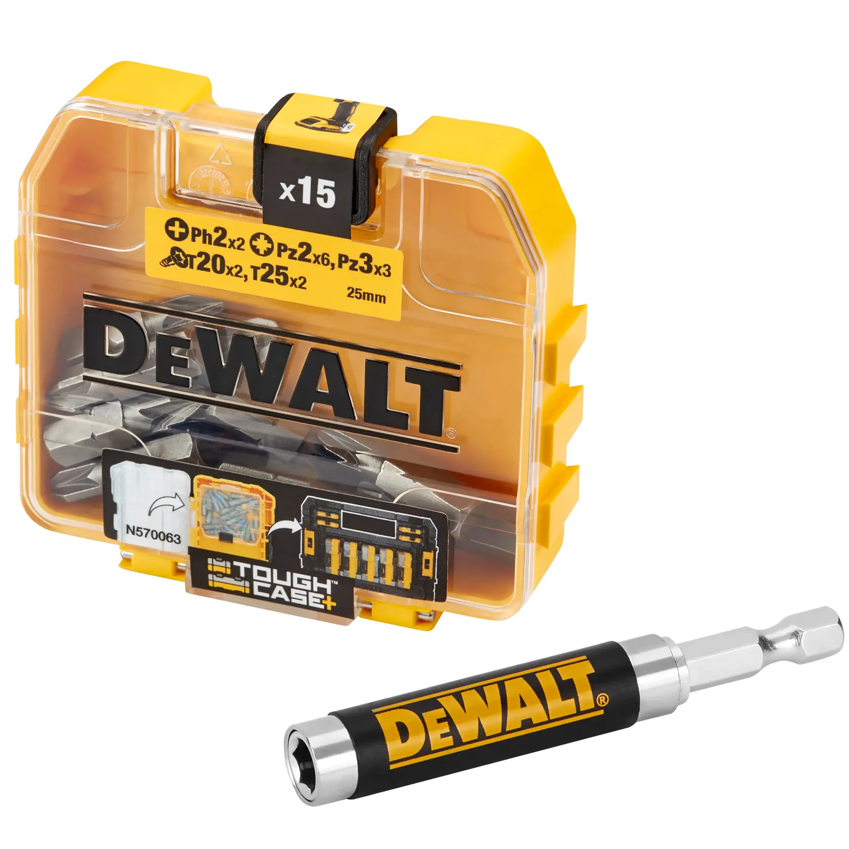 DEWALT® Комплект накрайници за отвертка с магнитен водач в малка кутия за съхранение TOUGHCASE®+ (16 части)