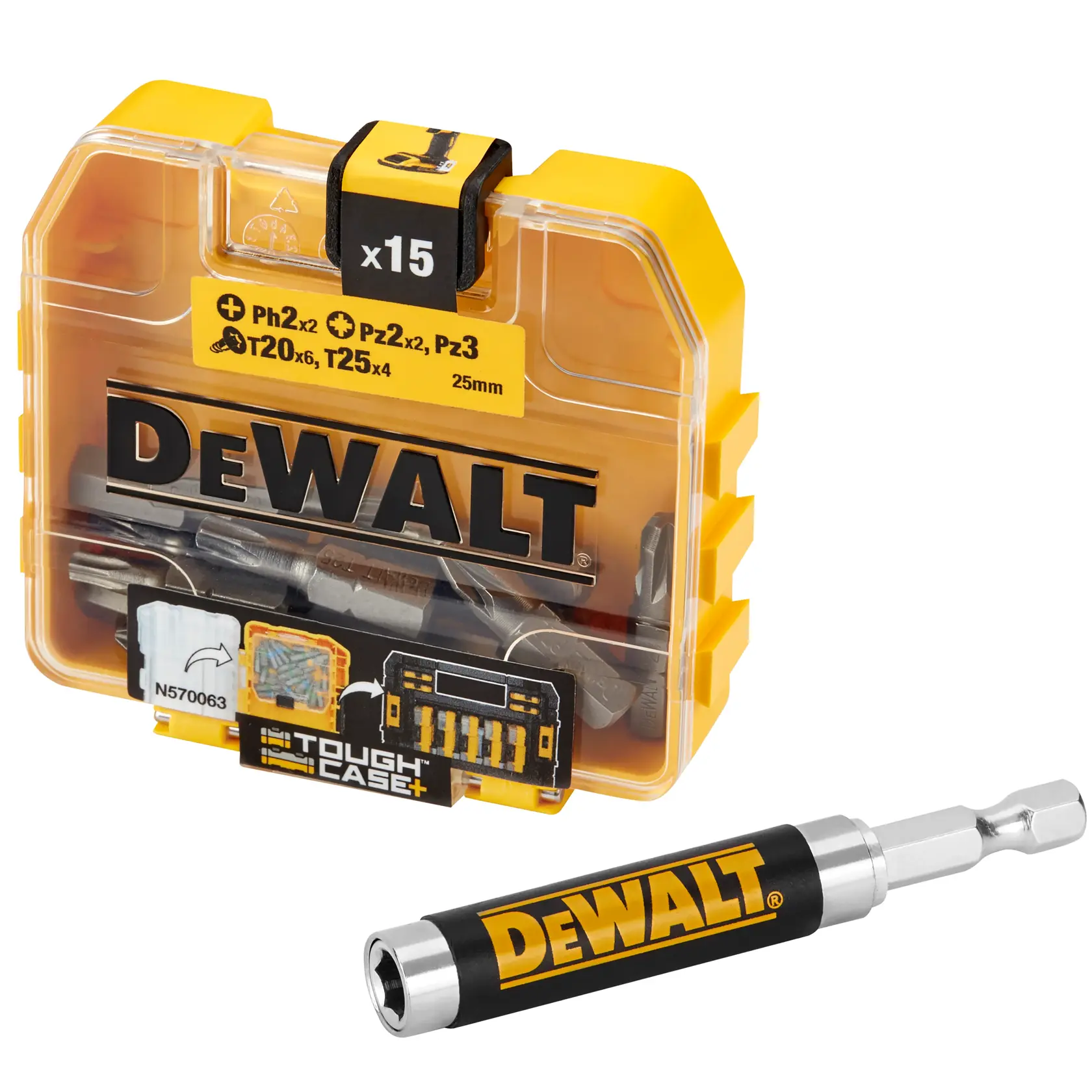 Комплект накрайници за отвертка DEWALT® с магнитен водач в малка кутия TOUGHCASE®+ (16 части)
