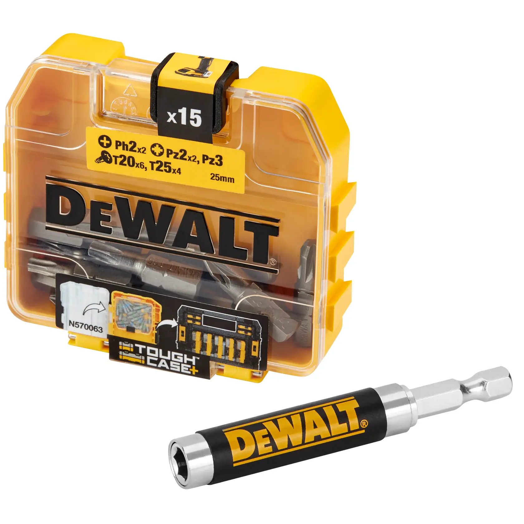 Комплект накрайници за отвертка DEWALT® с магнитен водач в малка кутия TOUGHCASE®+ (16 части)