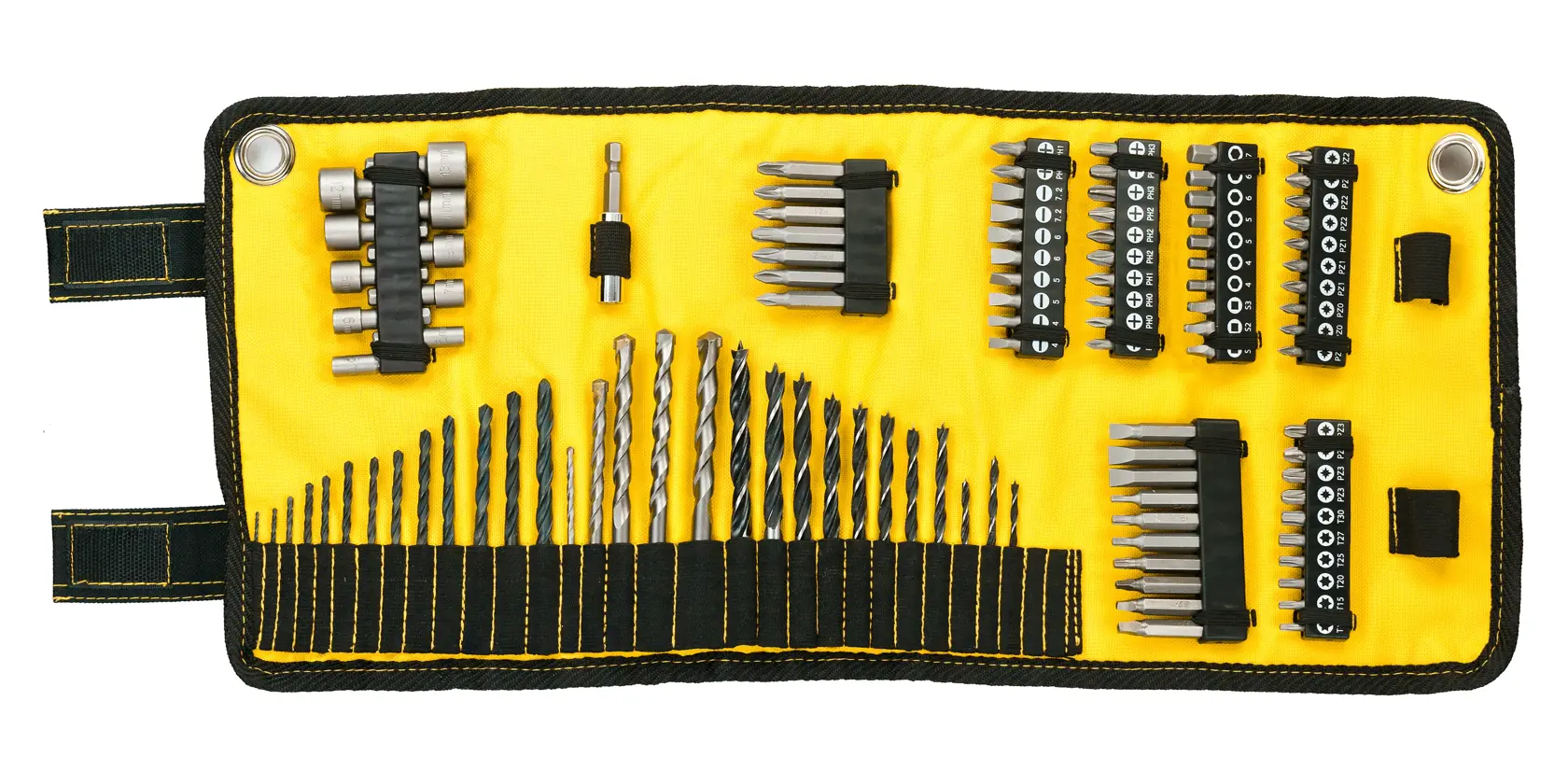 DEWALT® Голям смесен комплект - Комплект за пробиване и завинтване от 98 части - Текстилен калъф тип „руло