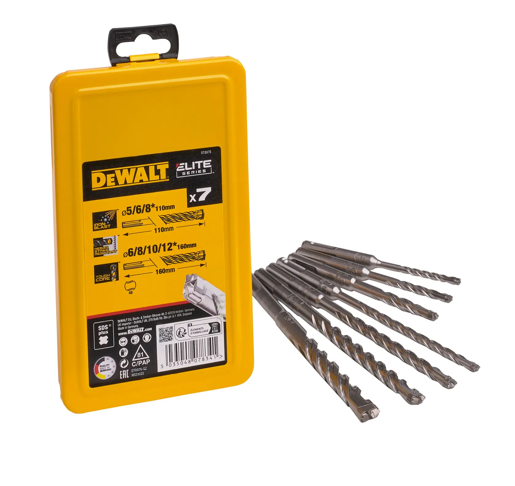 DEWALT® ELITE SDS PLUS Комплект свредла с изцяло твърдосплавна глава и 4 режещи ръба (7 части)