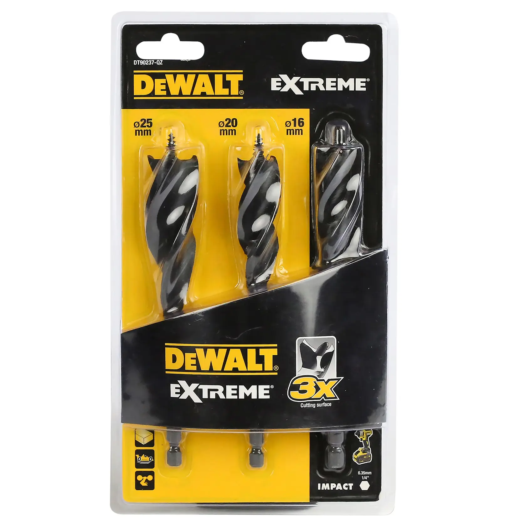 Graphic showing DEWALT XTREME Sub-Compact Series branding with the slogan 'Compact and Performance Packed' on a yellow background.