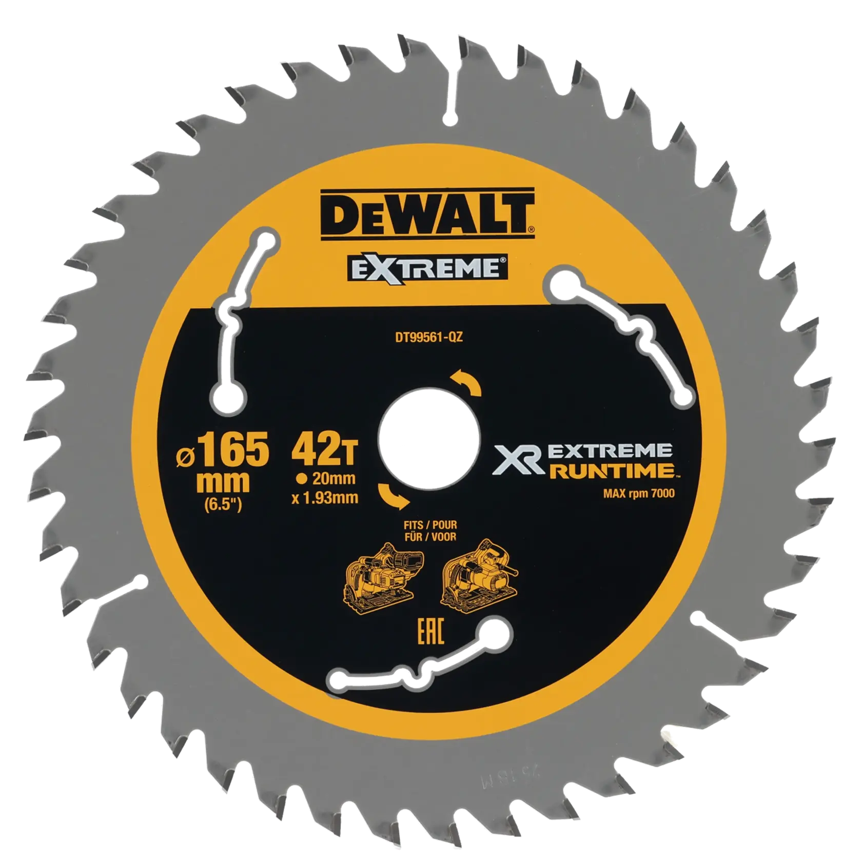 Graphic showing DEWALT XTREME Sub-Compact Series branding with the slogan 'Compact and Performance Packed' on a yellow background.