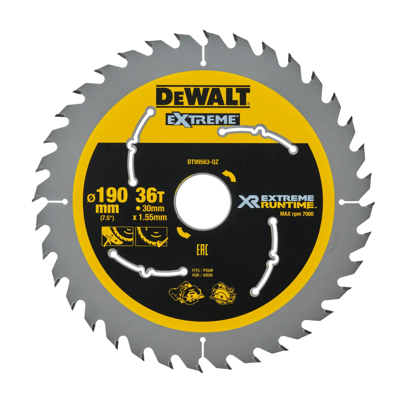 Graphic showing DEWALT XTREME Sub-Compact Series branding with the slogan 'Compact and Performance Packed' on a yellow background.