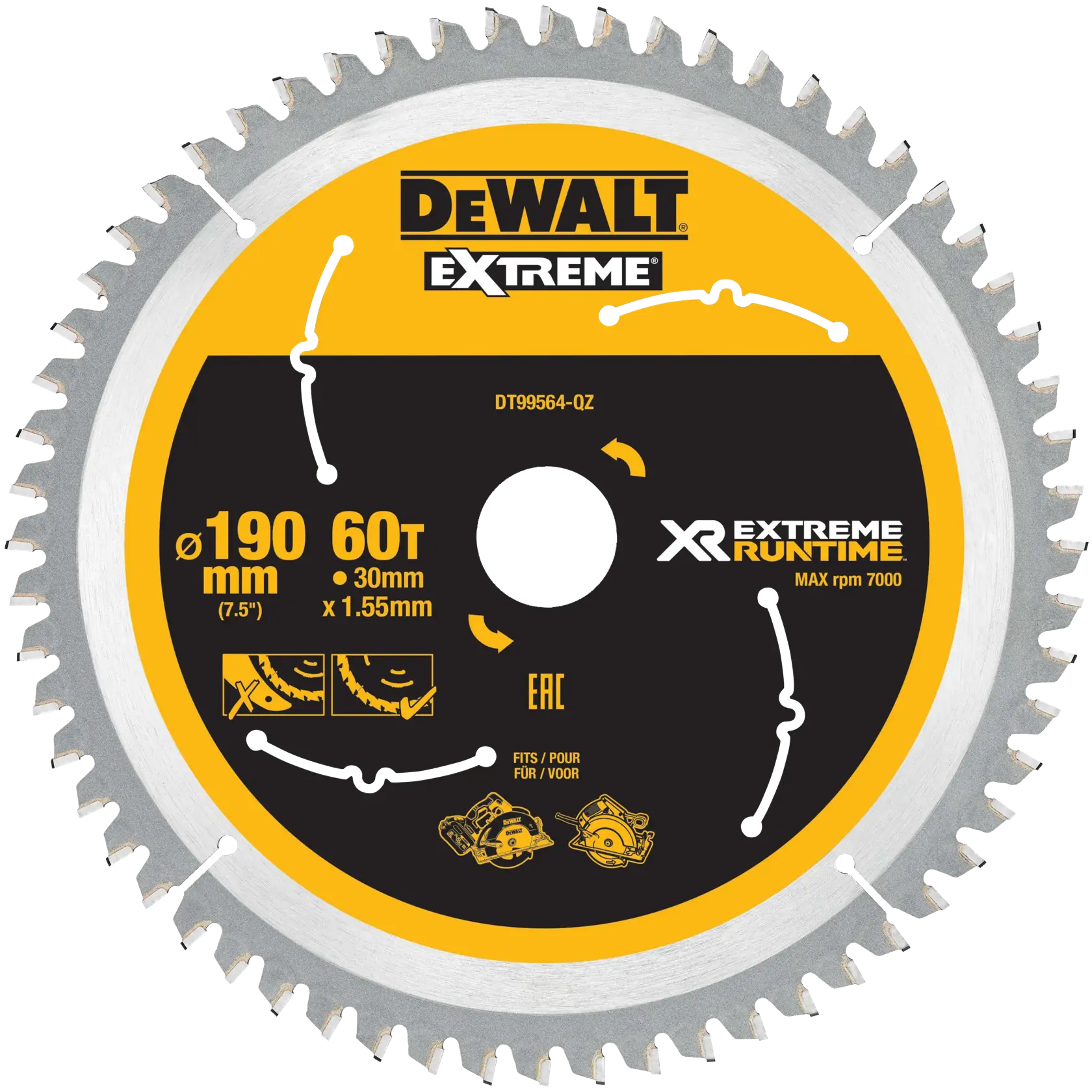 Graphic showing DEWALT XTREME Sub-Compact Series branding with the slogan 'Compact and Performance Packed' on a yellow background.