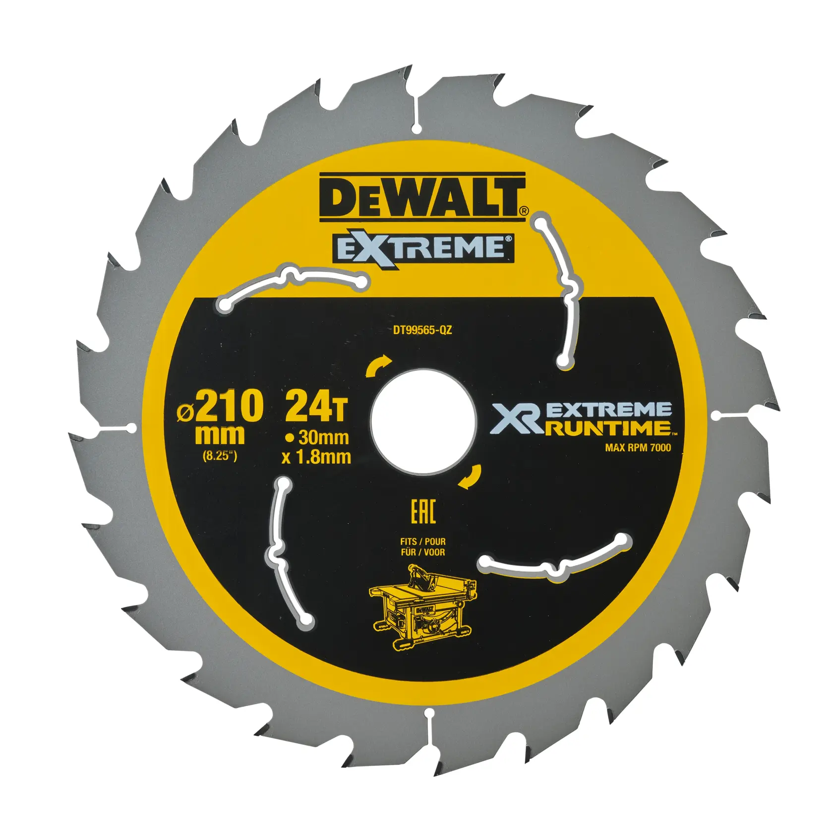 Graphic showing DEWALT XTREME Sub-Compact Series branding with the slogan 'Compact and Performance Packed' on a yellow background.
