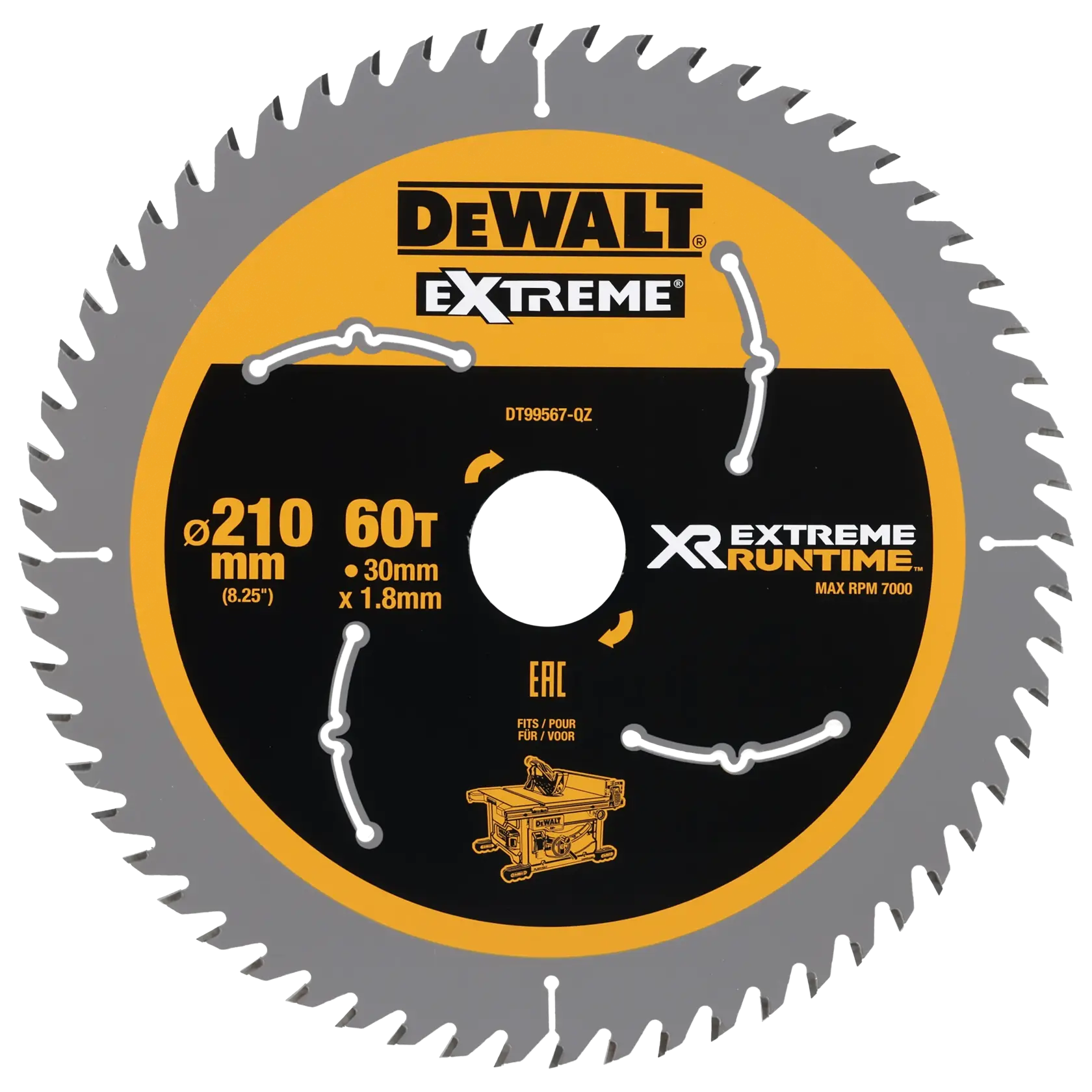 Graphic showing DEWALT XTREME Sub-Compact Series branding with the slogan 'Compact and Performance Packed' on a yellow background.