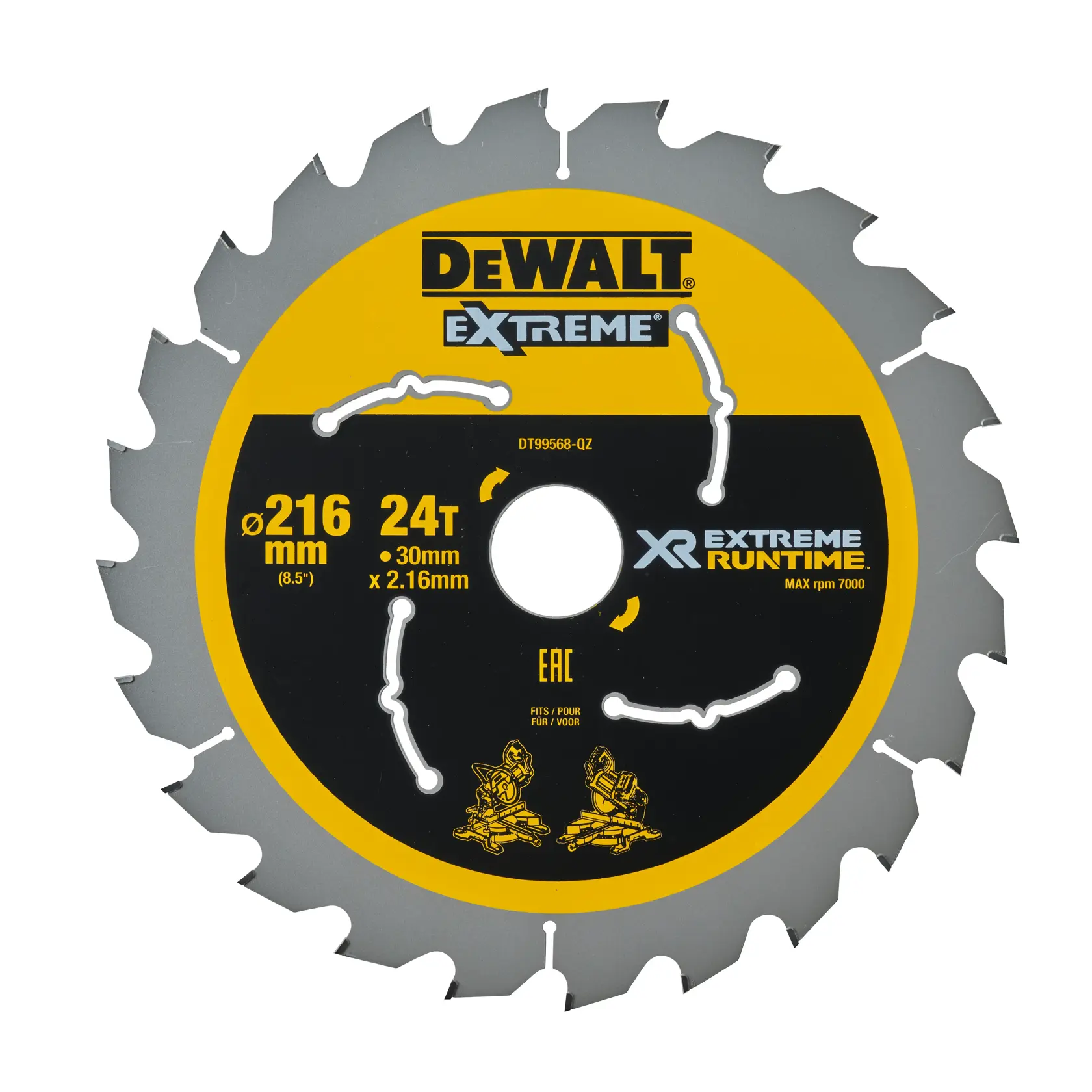 Graphic showing DEWALT XTREME Sub-Compact Series branding with the slogan 'Compact and Performance Packed' on a yellow background.