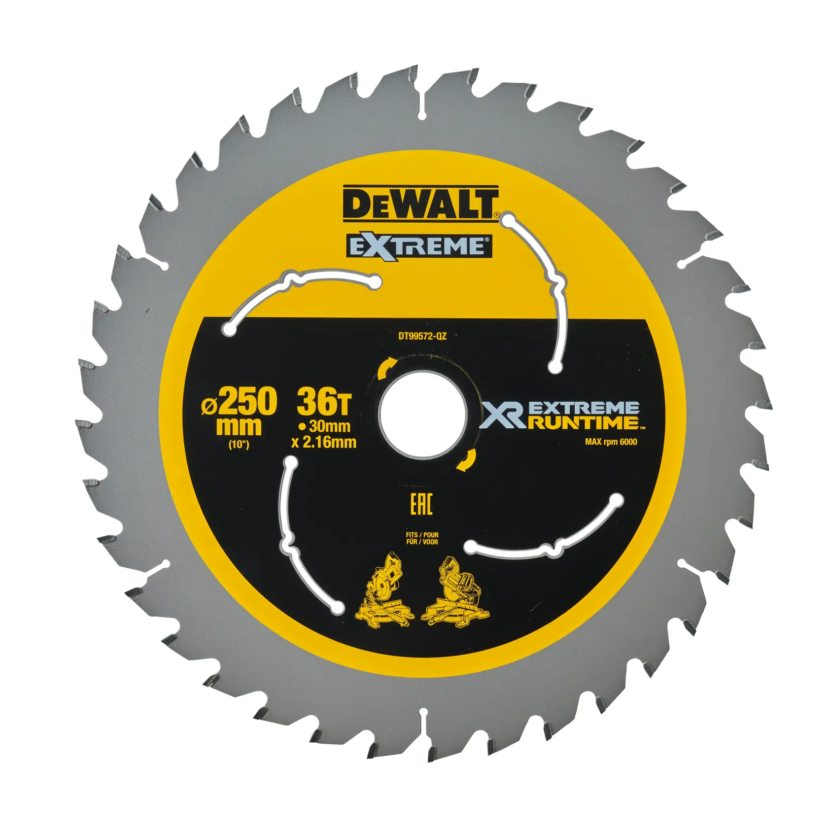 Graphic showing DEWALT XTREME Sub-Compact Series branding with the slogan 'Compact and Performance Packed' on a yellow background.